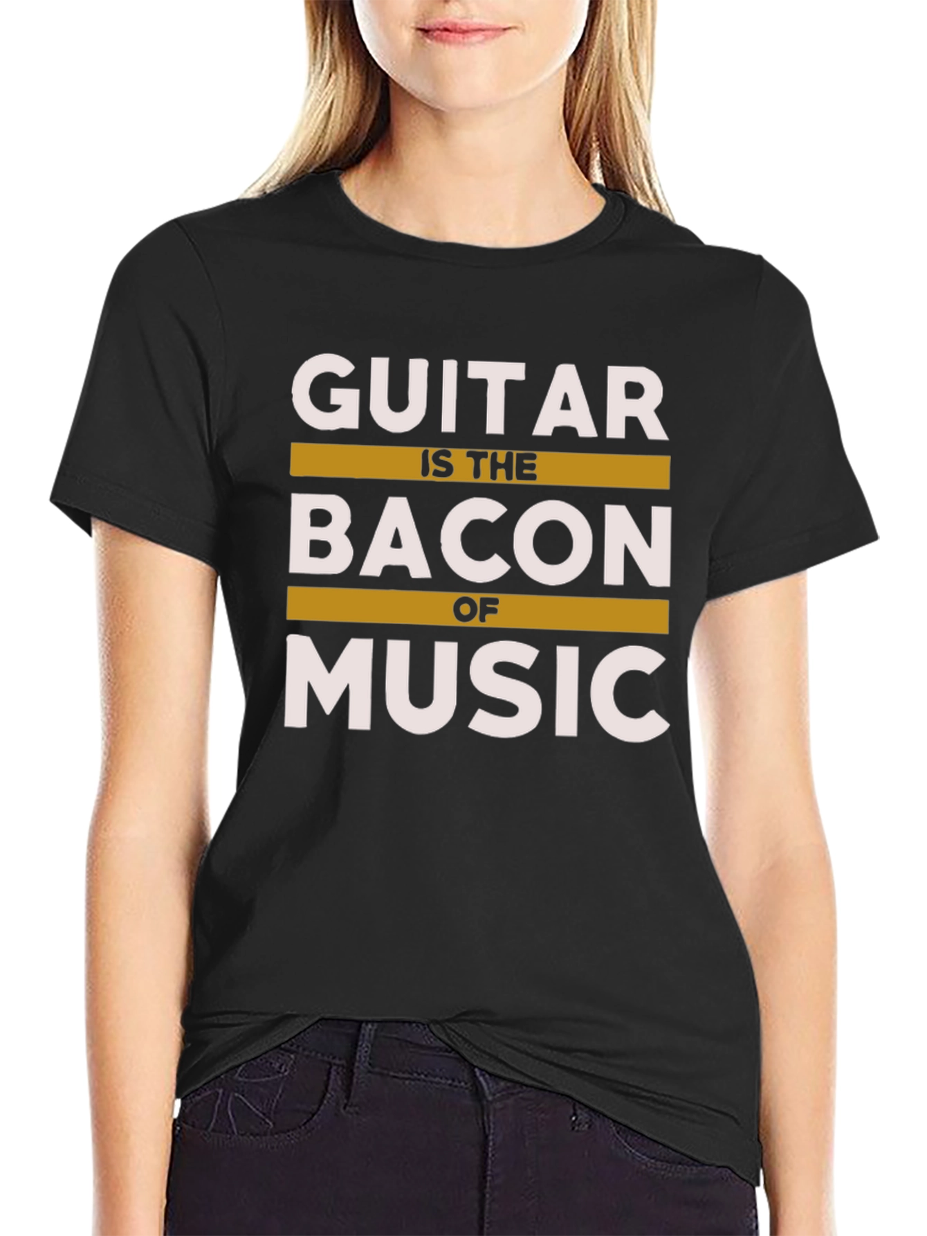 Black Guitar is the Bacon of Music T-Shirt view 2