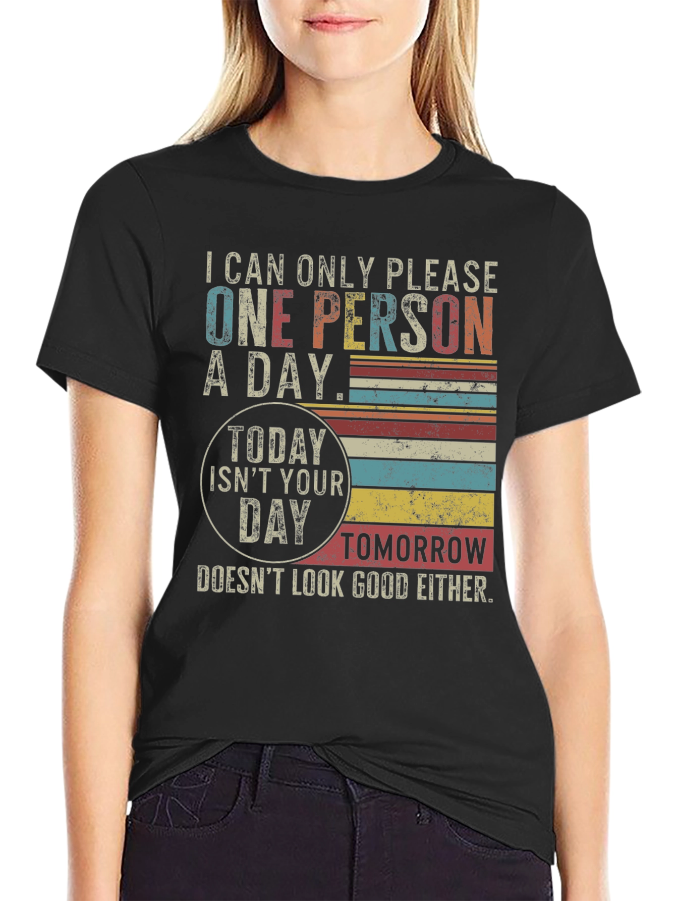 Black Funny "One Person A Day" Graphic T-Shirt view 2