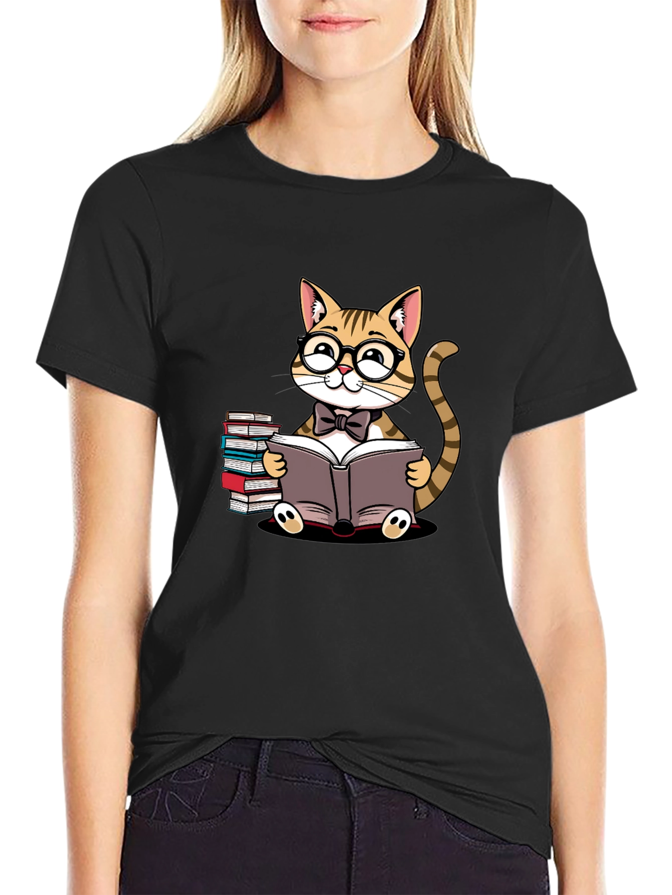 Black Cat Lover T-Shirt - Reading Cat Tee view 2