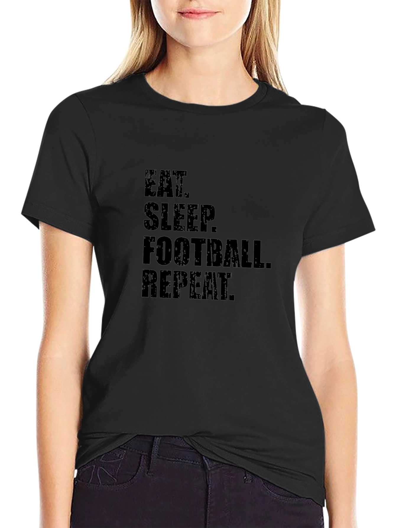 Black Eat Sleep Football Repeat Black T-Shirt view 2