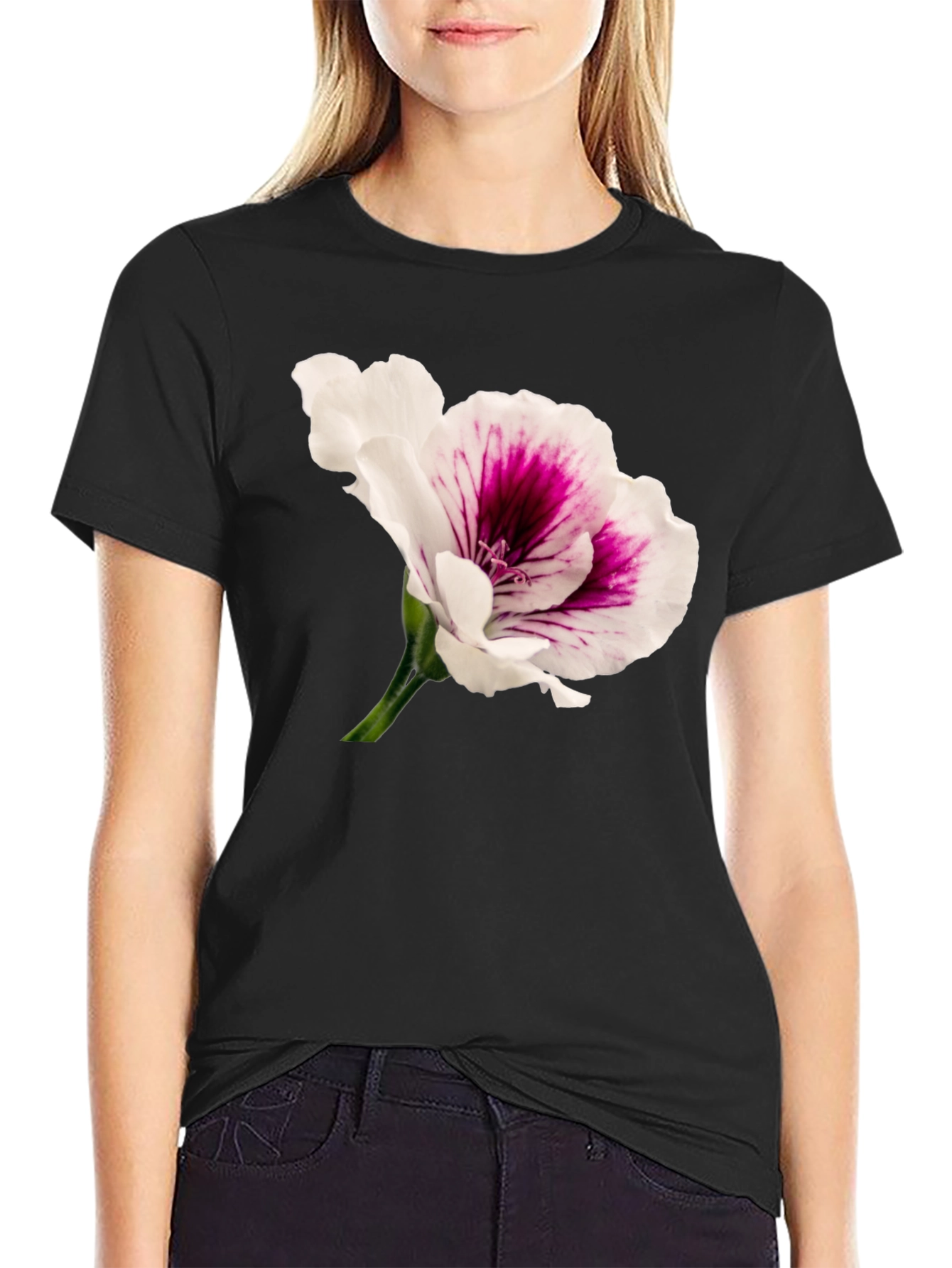 Black Floral Print T-Shirt view 2