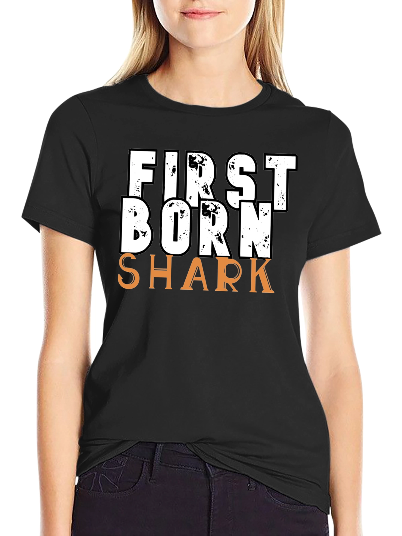 Black First Born Shark T-Shirt - Novelty Graphic Tee view 2