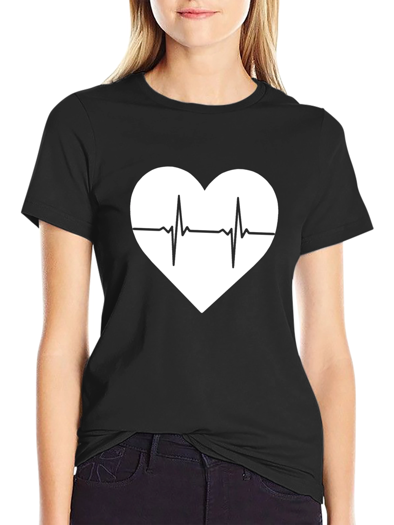 Black Heartbeat Heart T-Shirt view 2