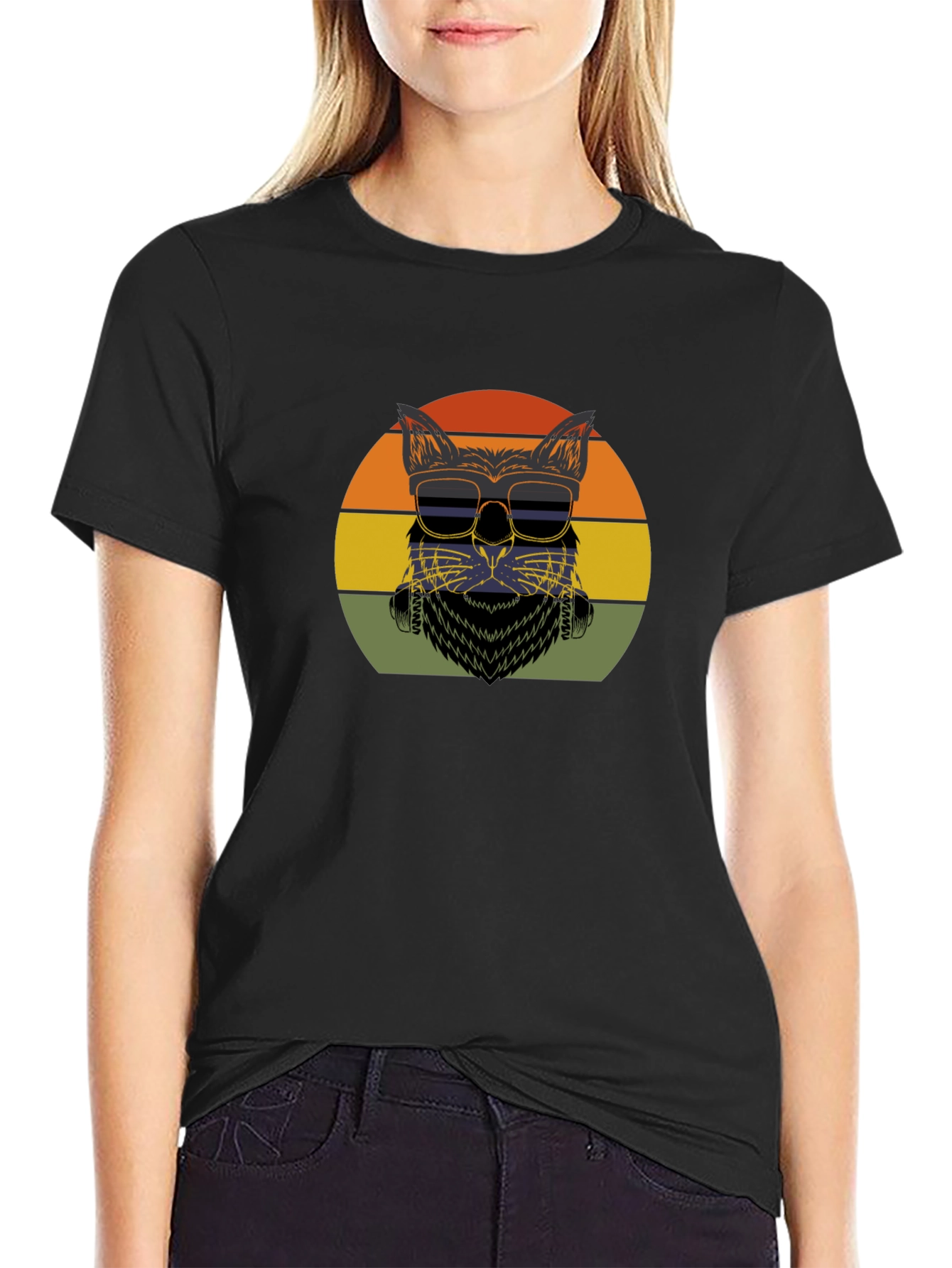 Black Cool Cat Retro T-Shirt view 2