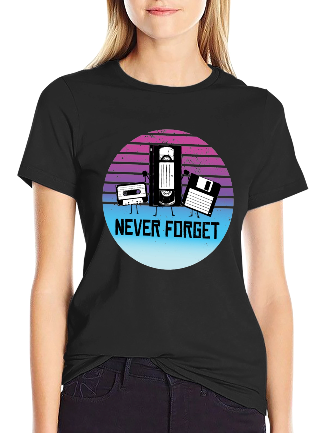 Black Retro "Never Forget" Graphic T-Shirt view 2