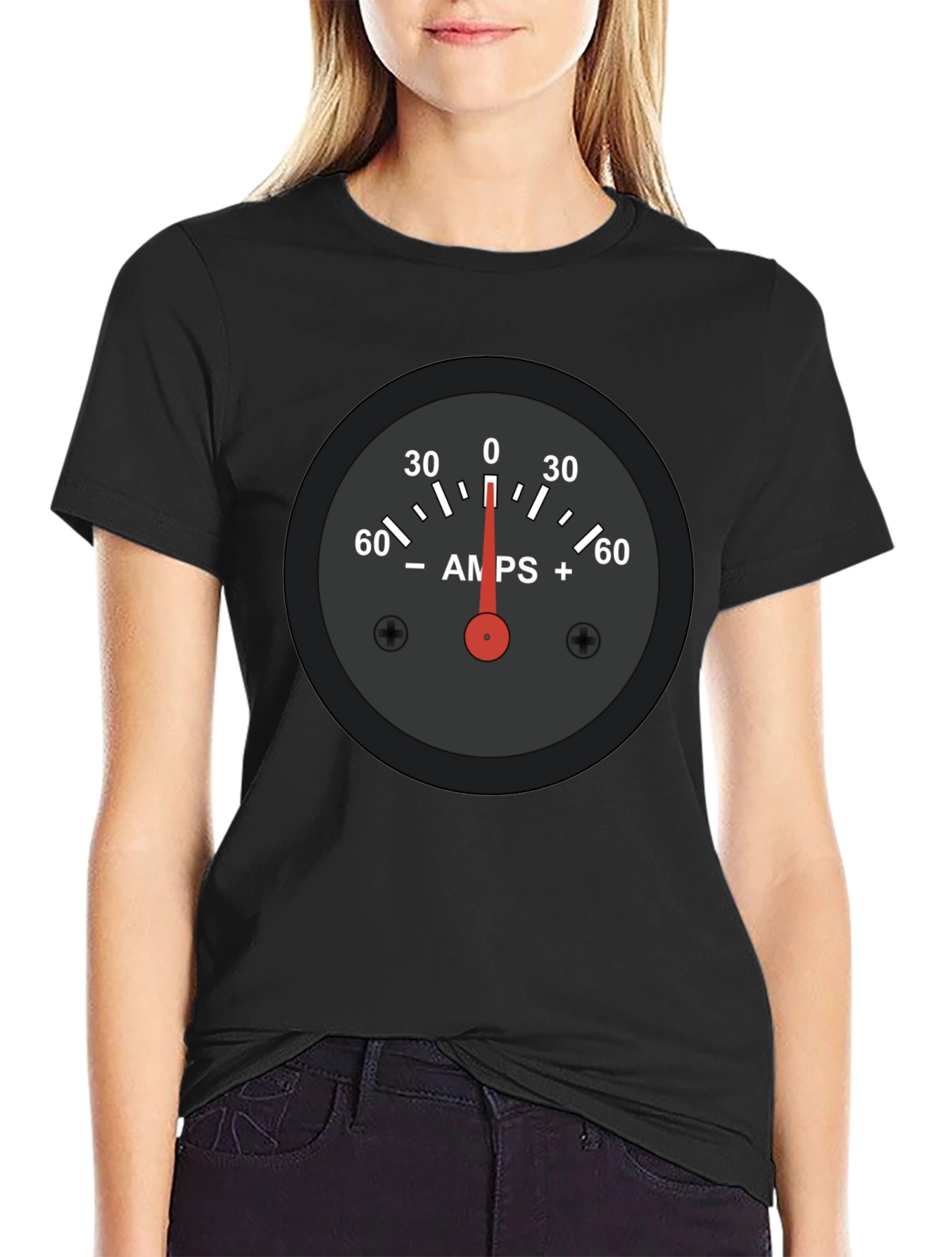 Black Amps Gauge Graphic Tee - Cool Automotive Shirt view 2