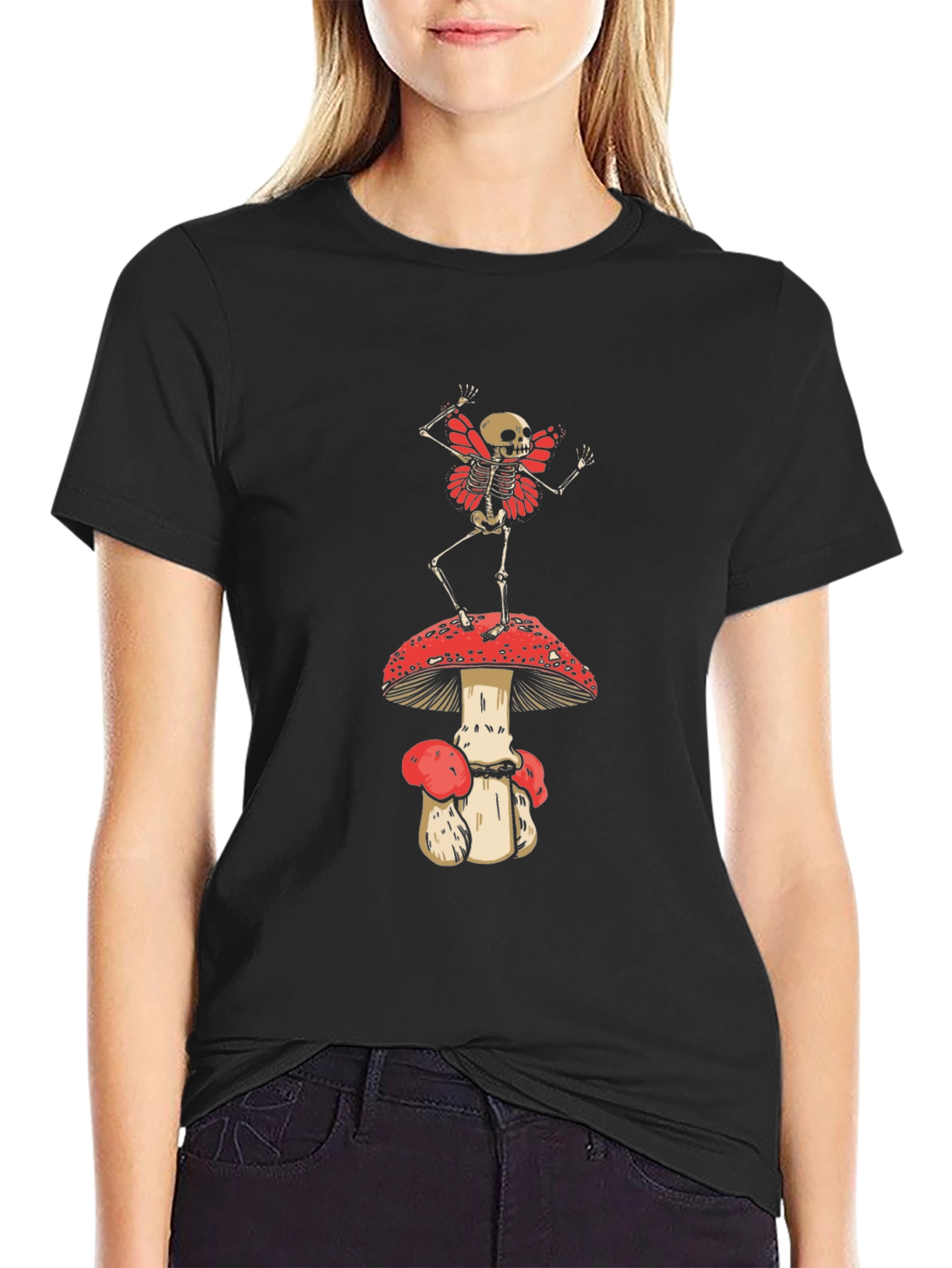 Black Skeleton Fairy on Mushroom T-Shirt view 2