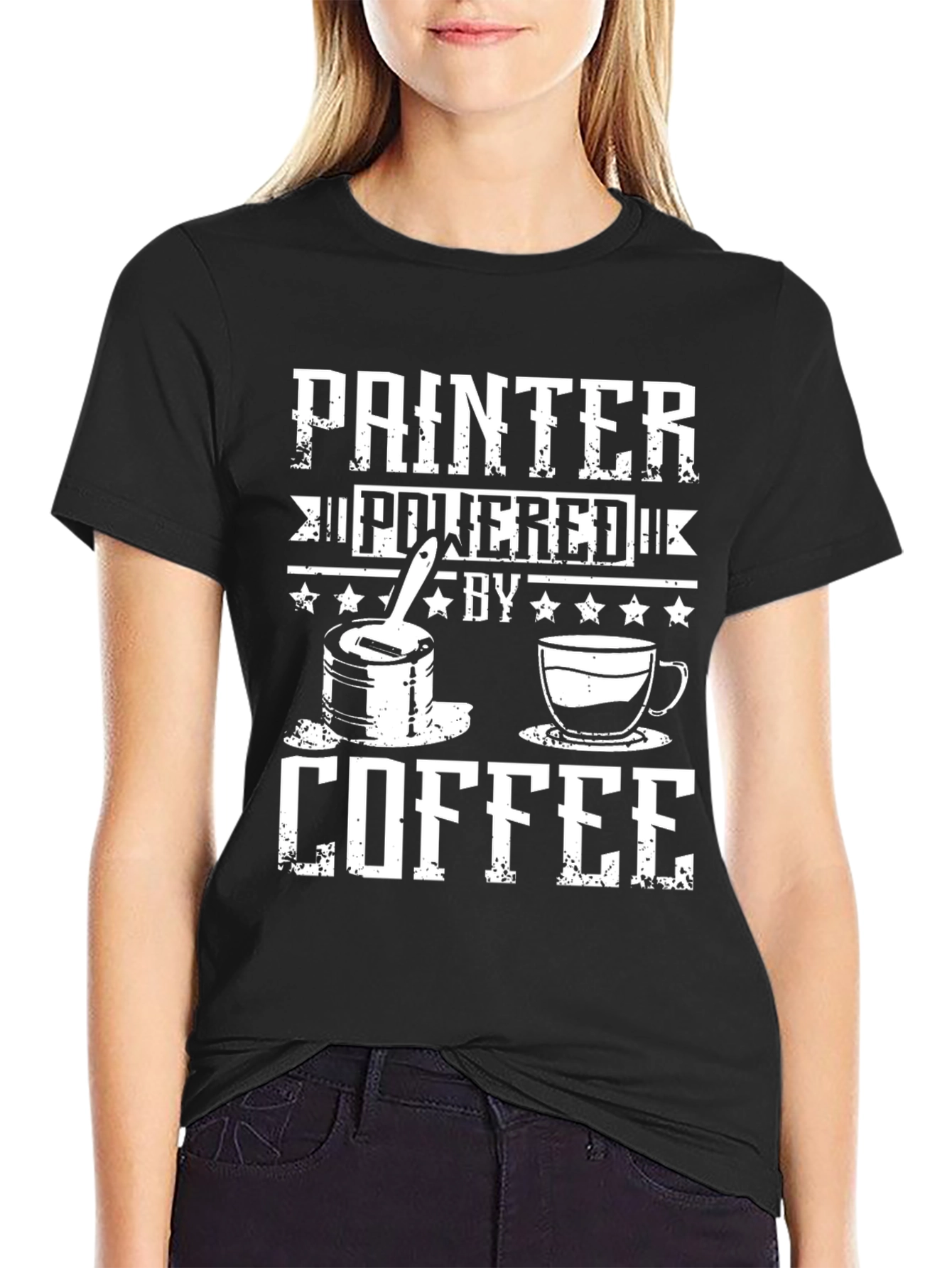 Black Painter Powered by Coffee Graphic T-Shirt view 2