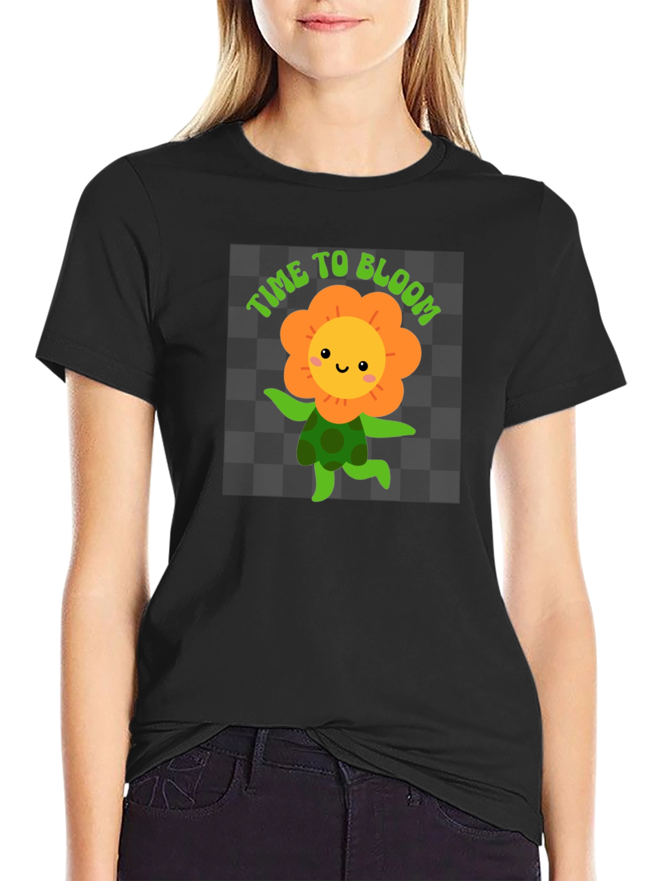 Black Time to Bloom Graphic Black T-Shirt view 2