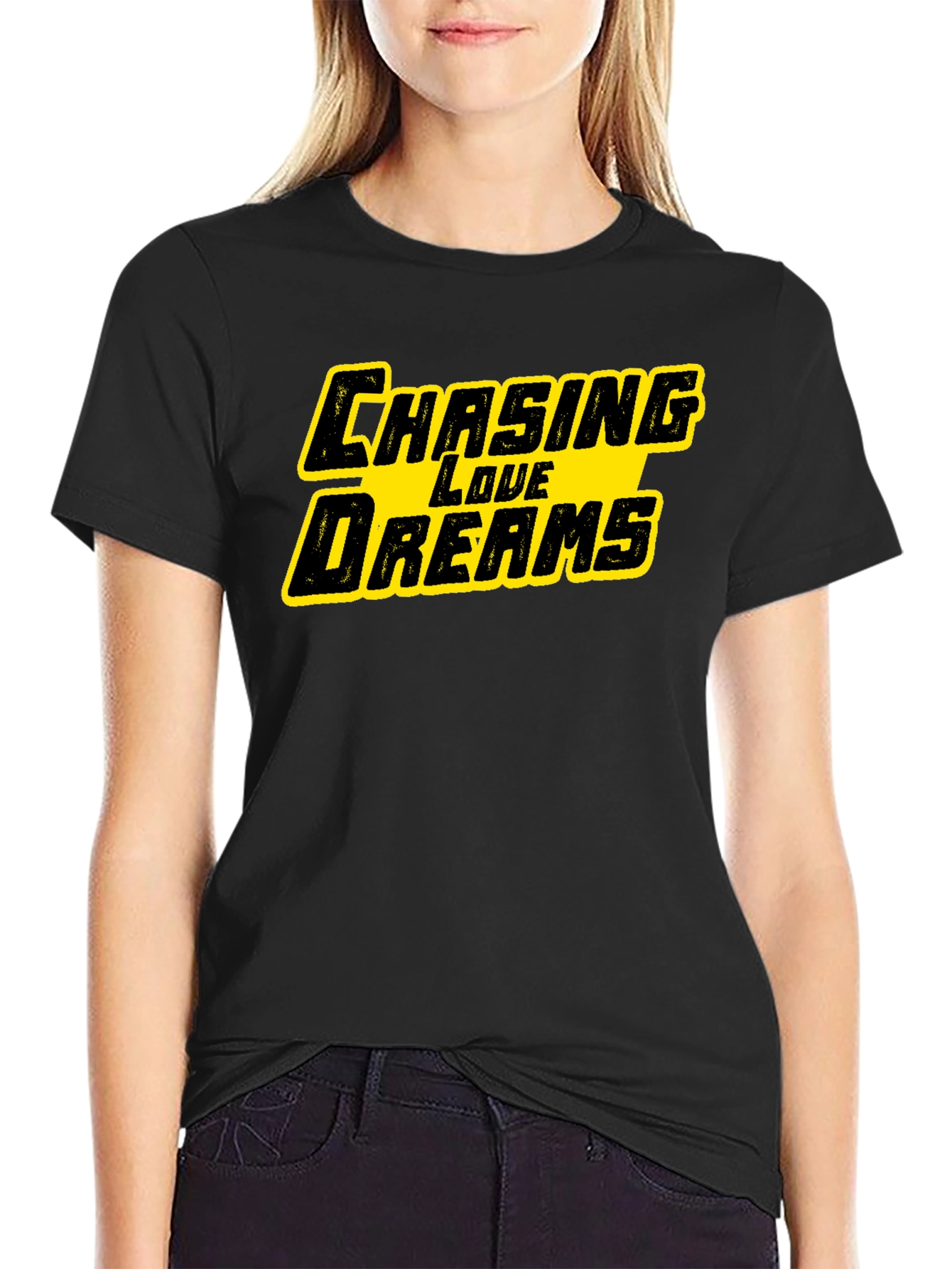 Black Chasing Love Dreams Graphic Black T-Shirt view 2