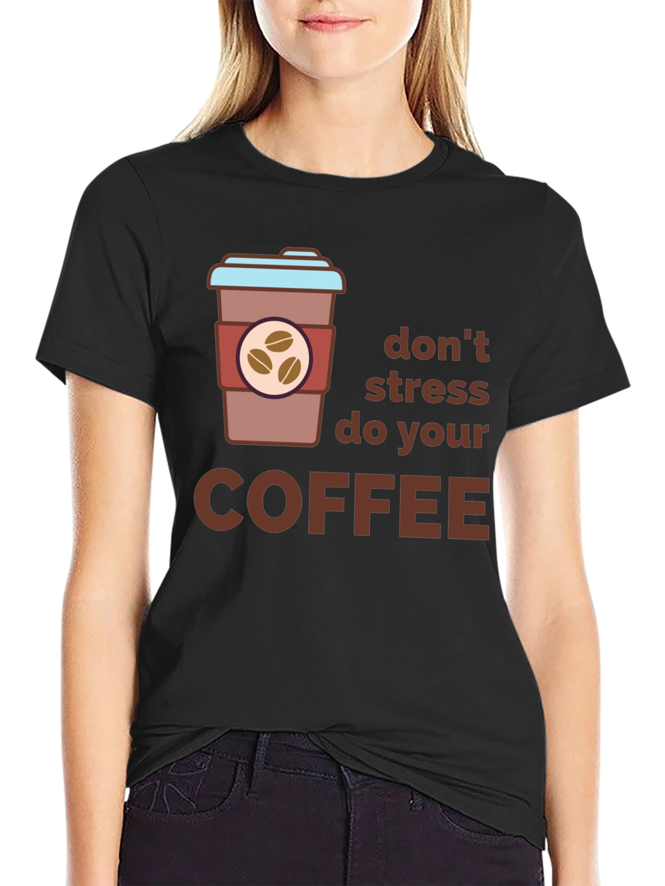 Black Don't Stress Do Coffee Black T-Shirt view 2