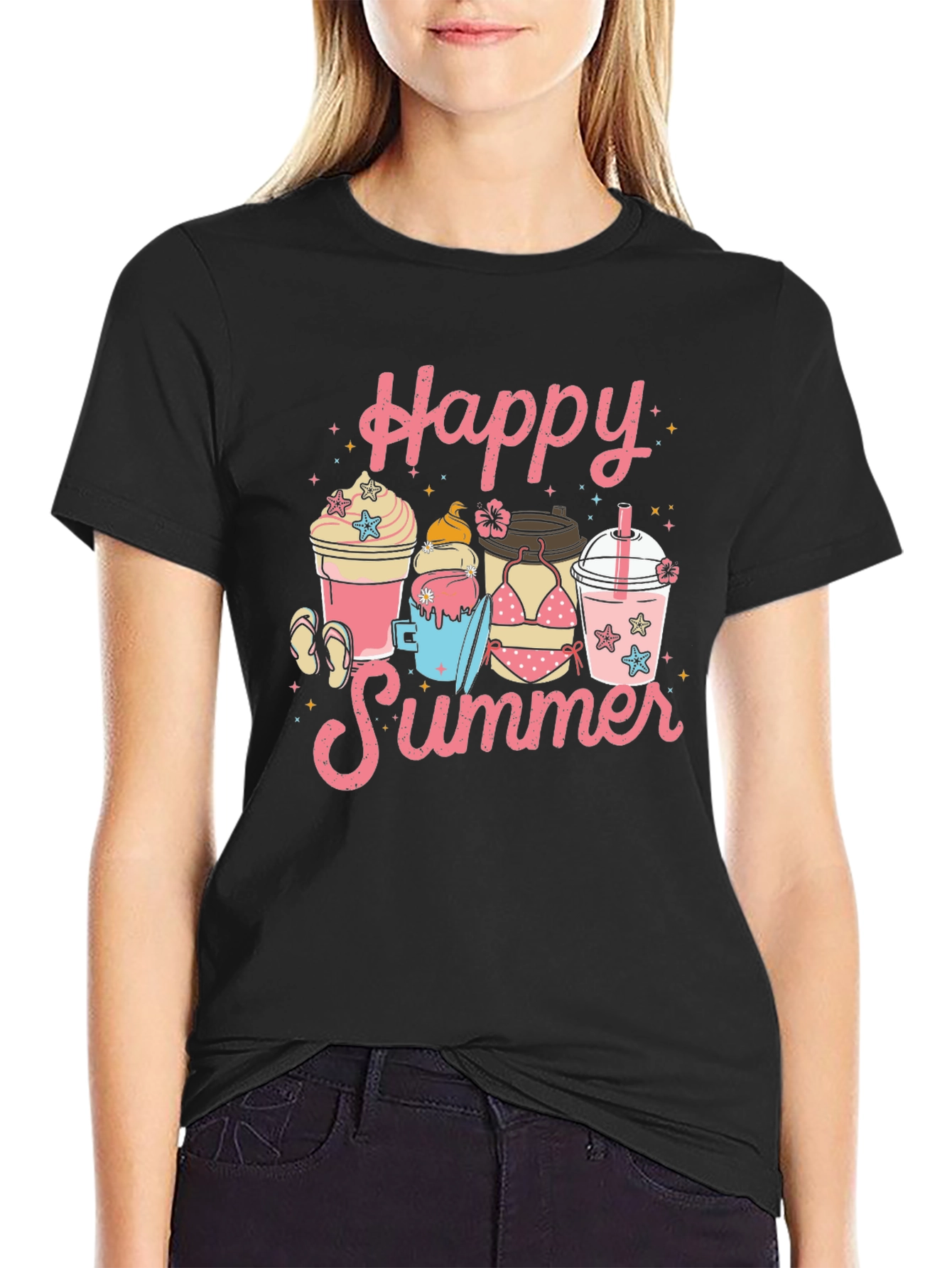 Black Happy Summer Graphic T-Shirt view 2
