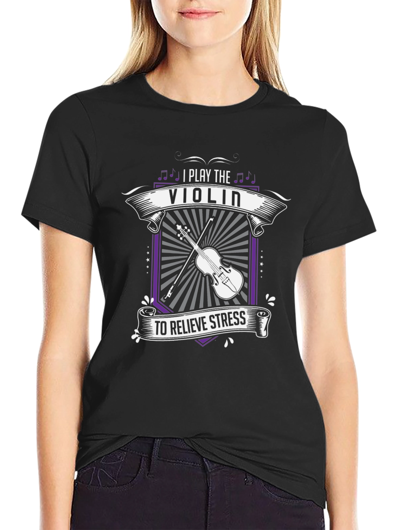 I Play the Violin to Relieve Stress Black T-Shirt - 2