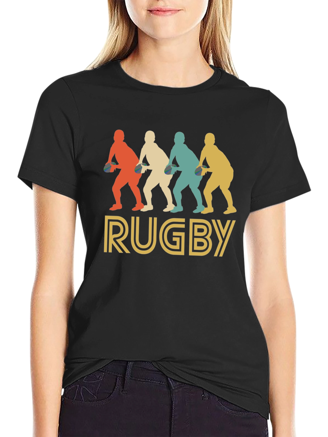 Black Vintage Rugby Player T-Shirt - Retro Style view 2