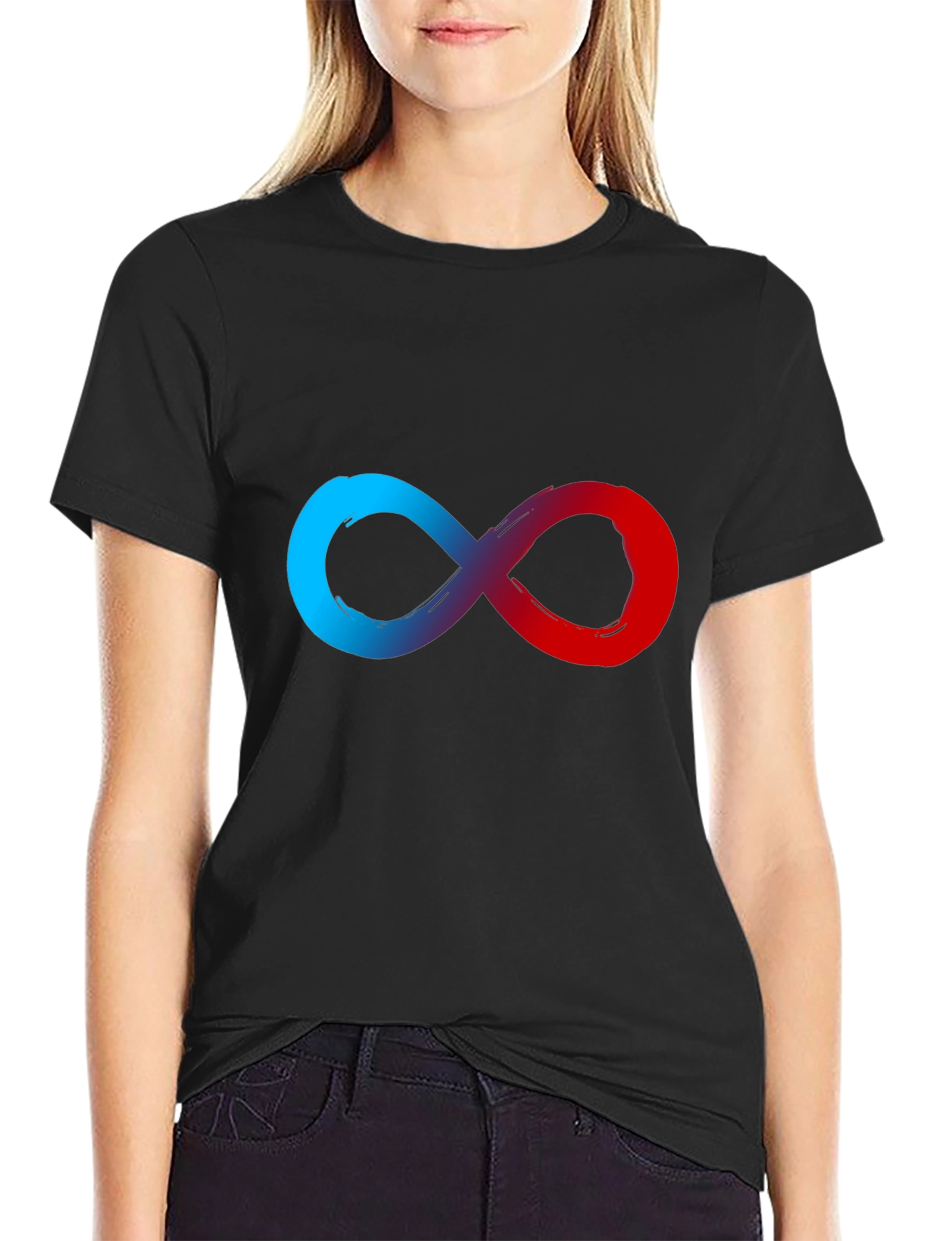 Black Infinity Symbol Graphic Tee - Soft Black Cotton Blend view 2