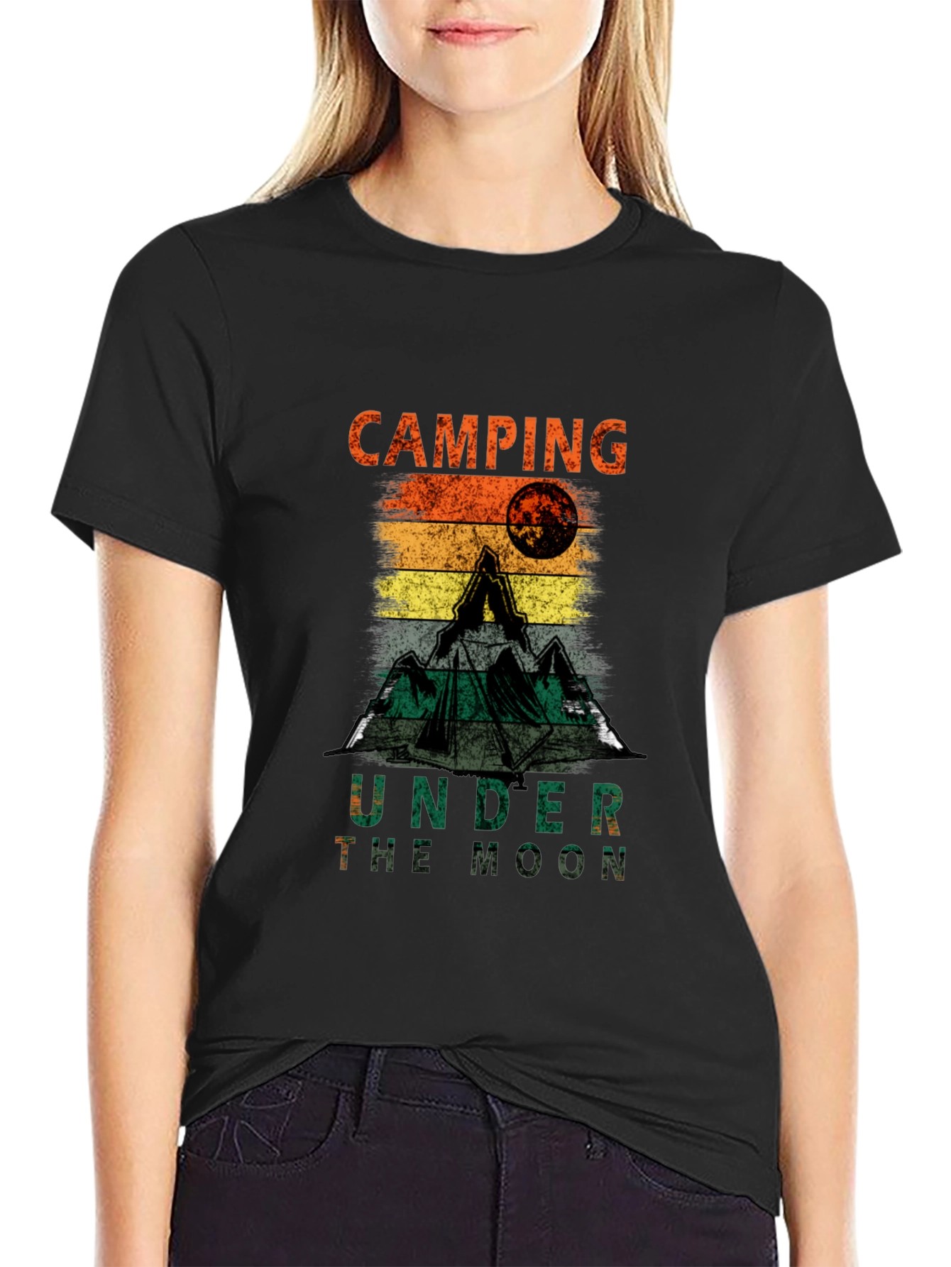 Black Camping Under The Moon T-Shirt view 2