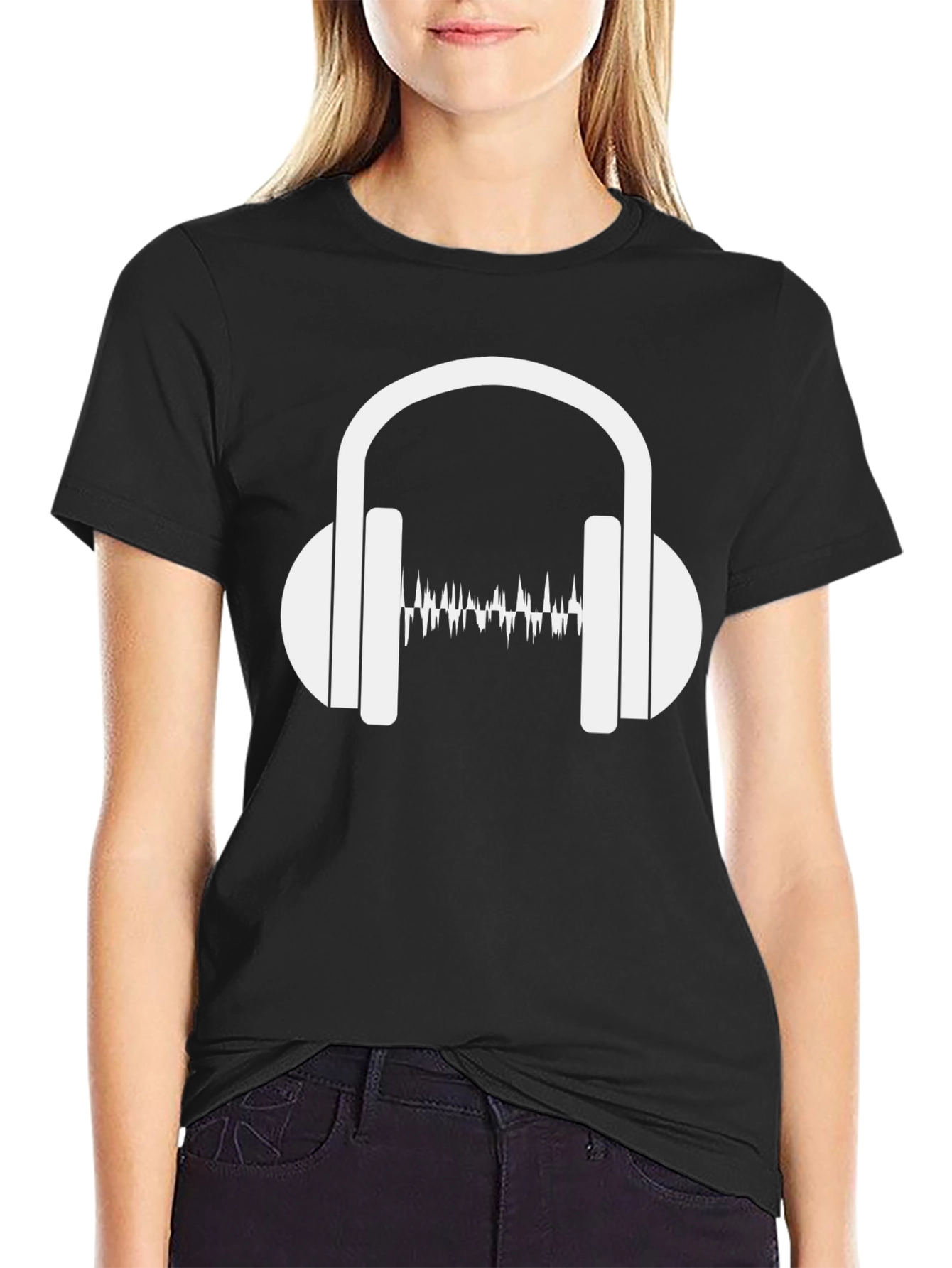 Black Sound Wave Headphones Graphic Tee view 2