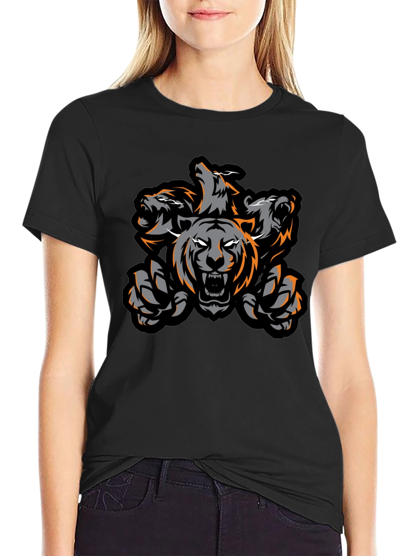 Black Three-Headed Tiger Graphic Tee - Black view 2
