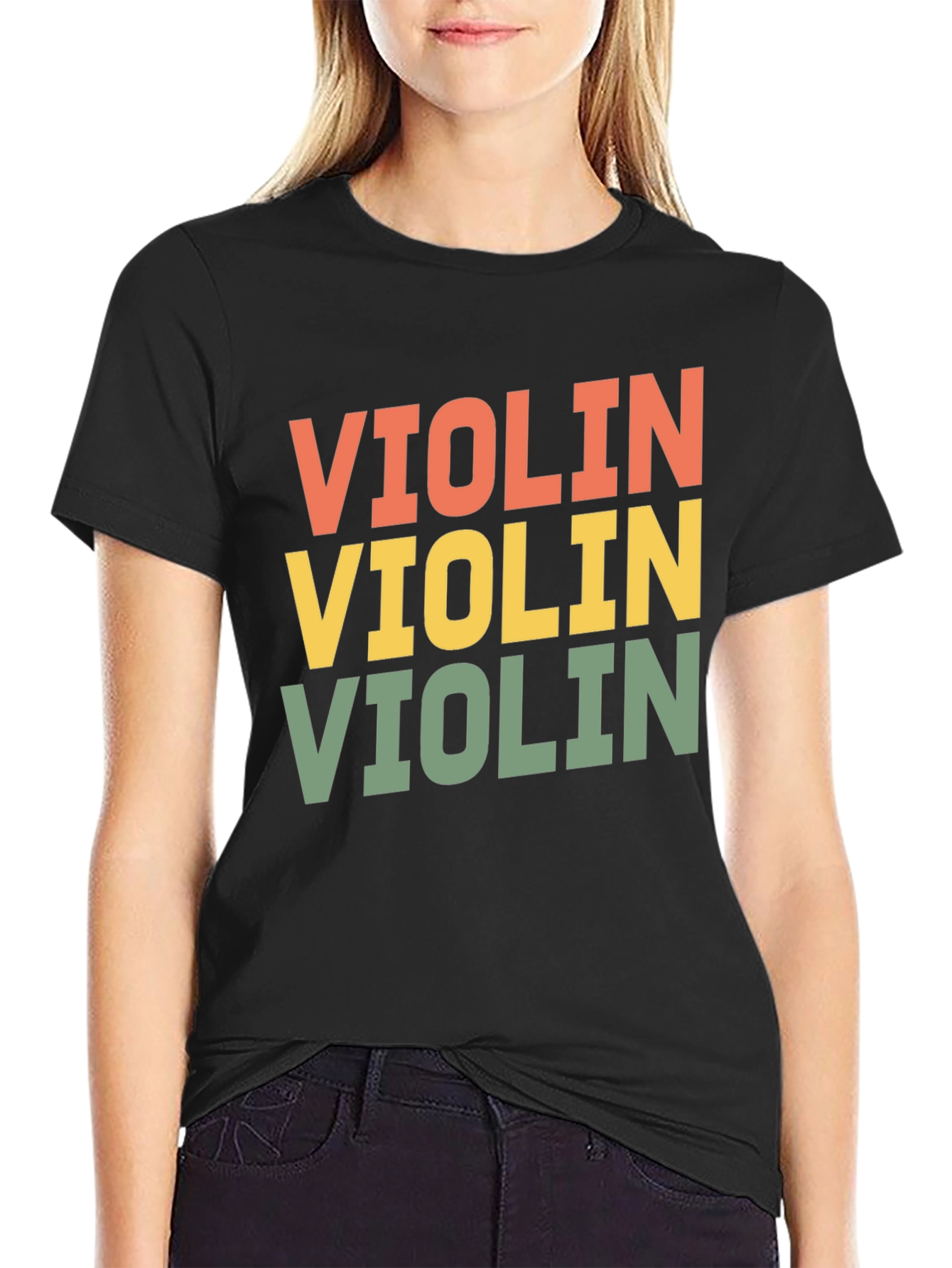 Black Retro Violin Graphic Tee view 2