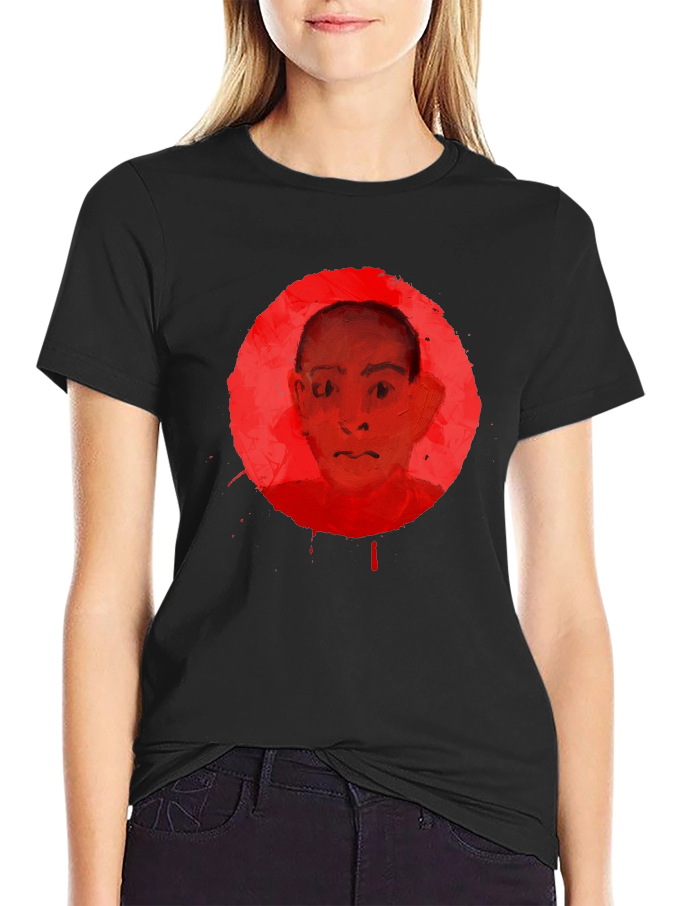 Black Abstract Portrait Graphic Tee - Unisex Black T-Shirt view 2