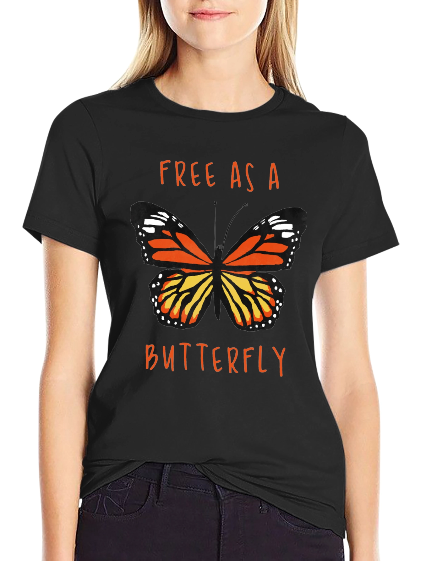 Black Free As A Butterfly Graphic T-Shirt view 2