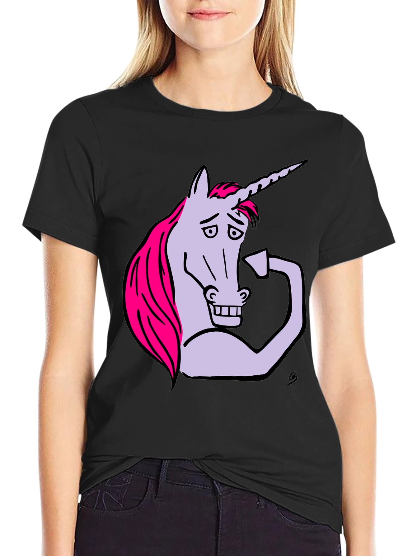 Black Funny Unicorn Flexing Bicep T-Shirt view 2