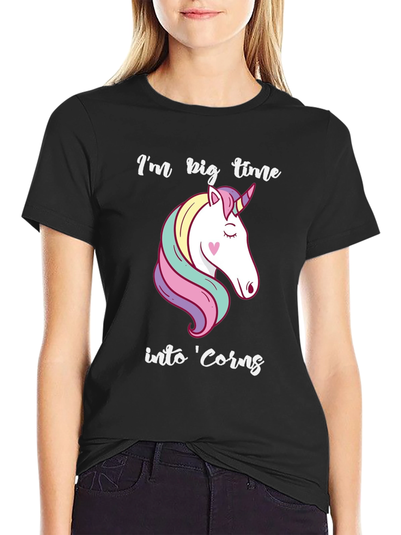 Black I'm Big Time Into 'Corns Unicorn T-Shirt view 2