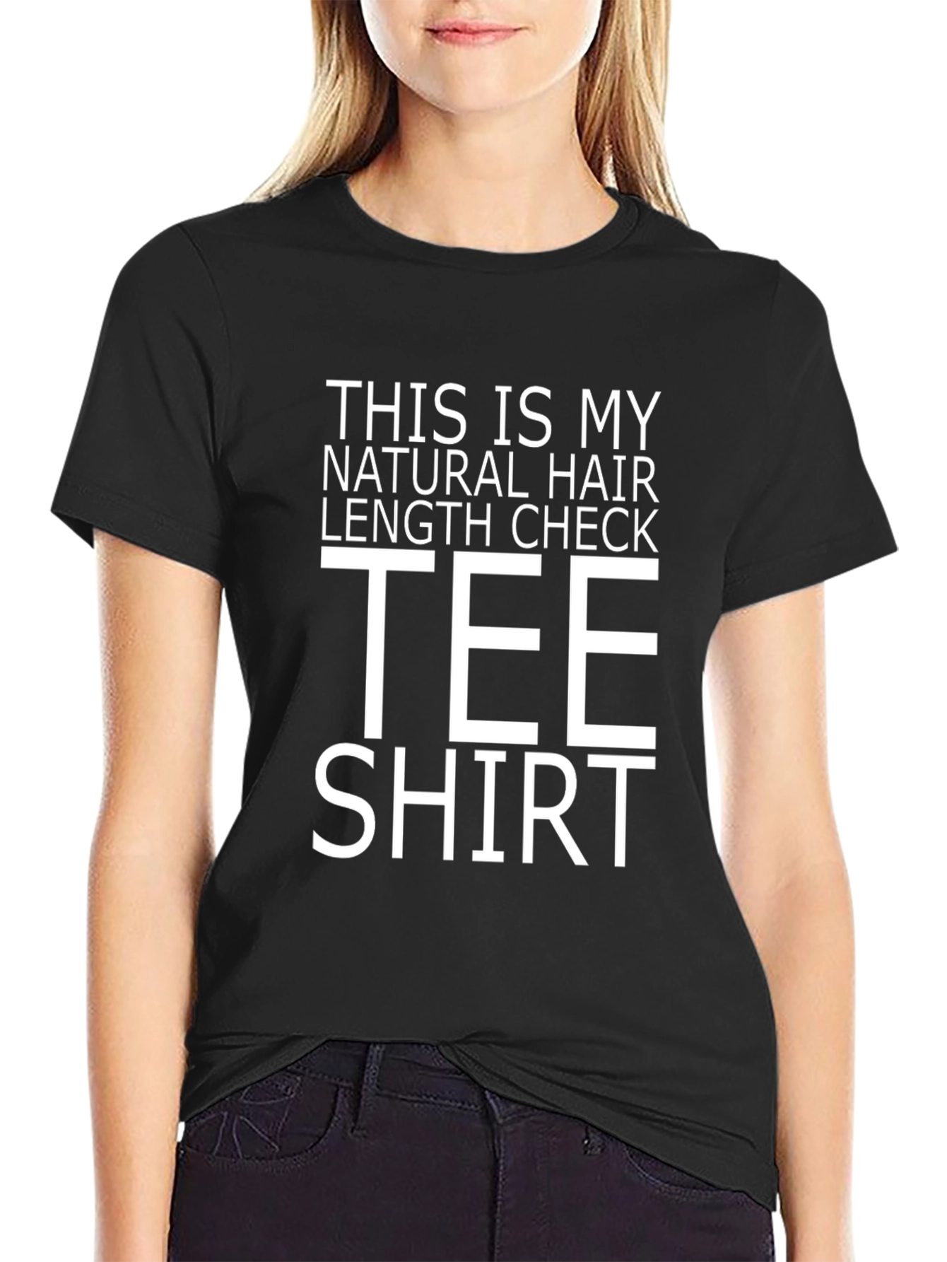 Black Natural Hair Length Check Tee Shirt - Funny Statement Top view 2