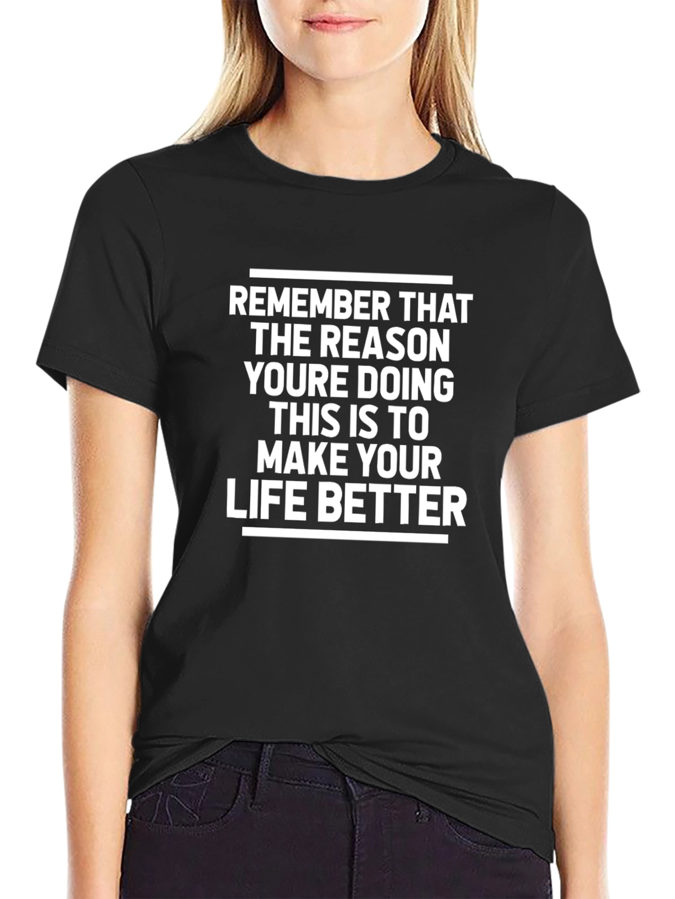 Black Motivational Quote Graphic T-Shirt - Life Improvement view 2