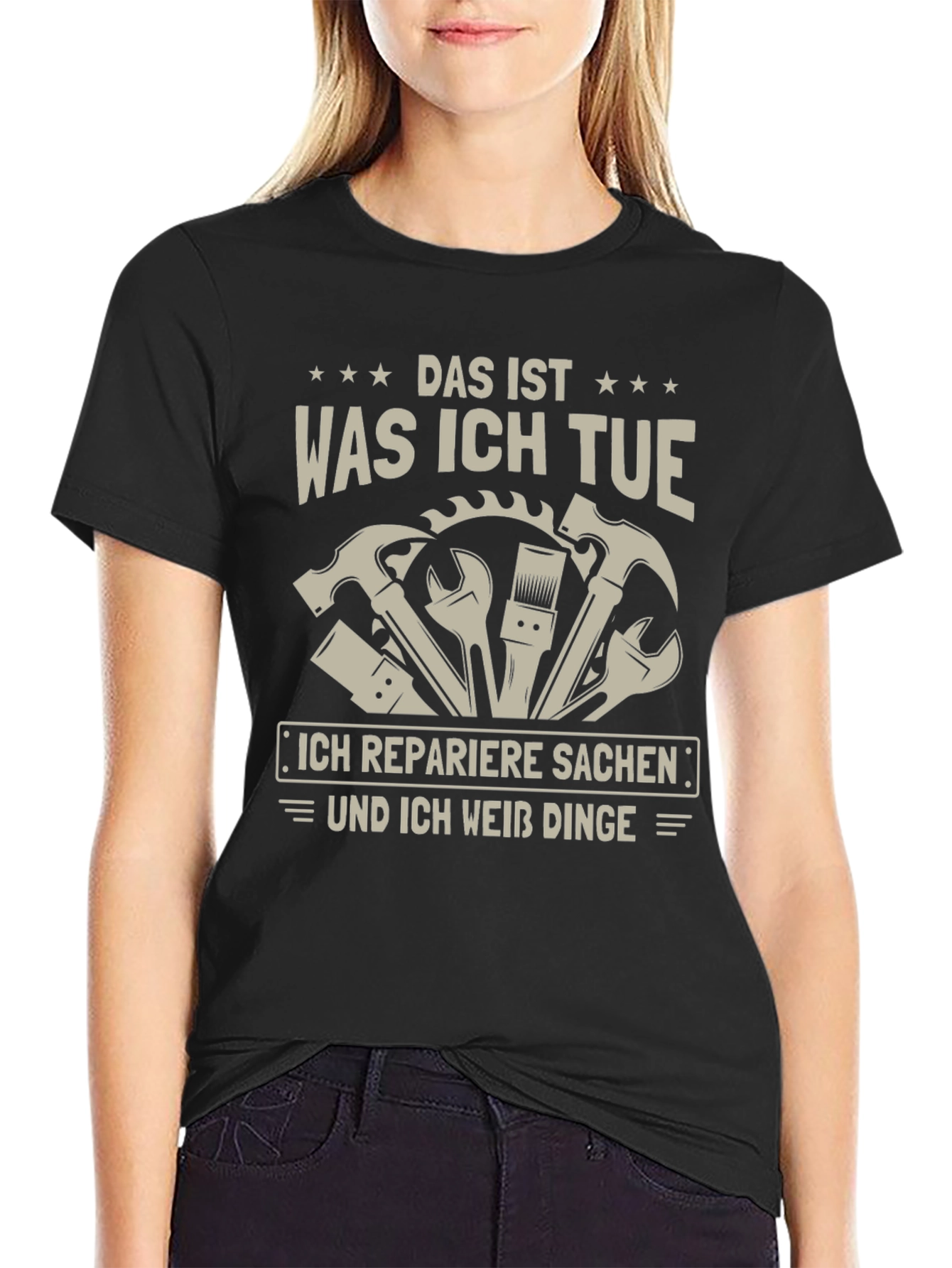 Black Das Ist Was Ich Tue Repairman Graphic Tee view 2