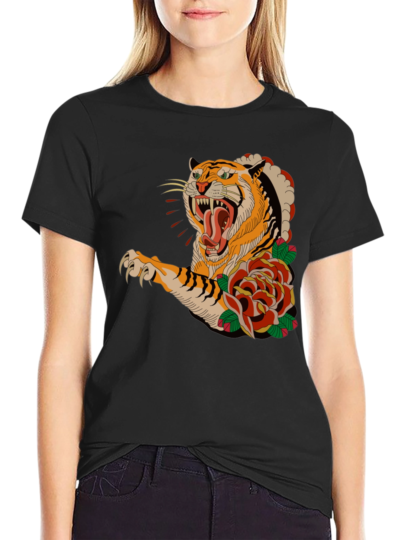 Tiger & Roses Graphic T-Shirt - Bold Black Tee - 2