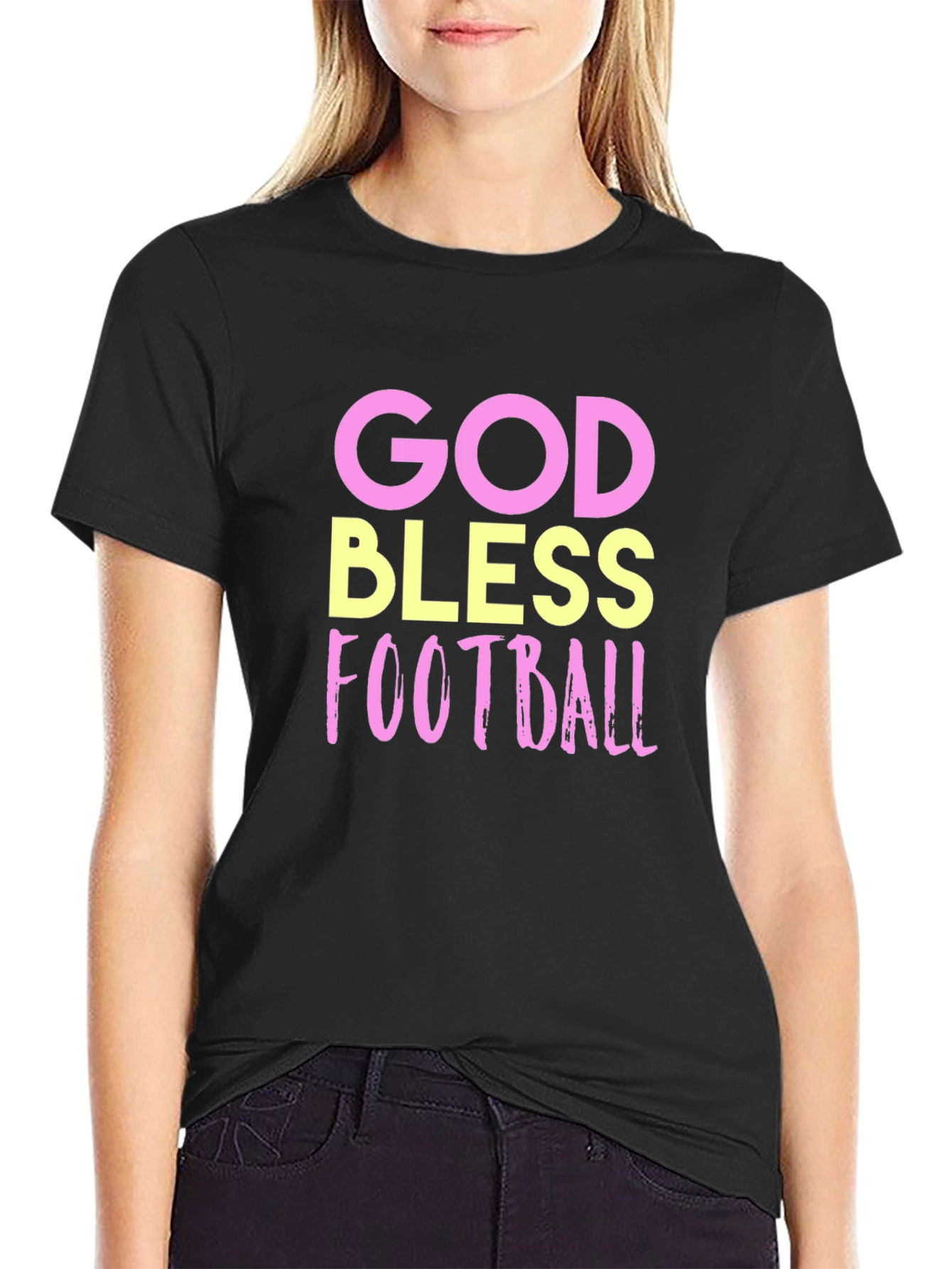 Black God Bless Football Graphic Tee - Soft Cotton Comfort view 2