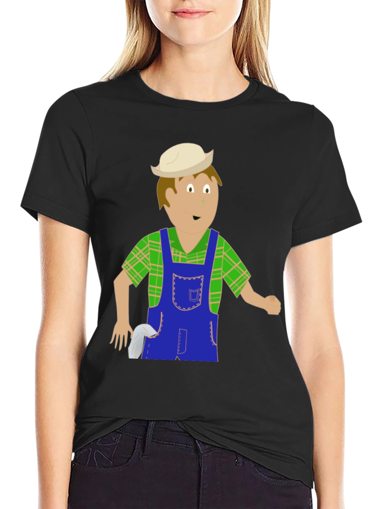 Black Cartoon Farmer Graphic Tee view 2