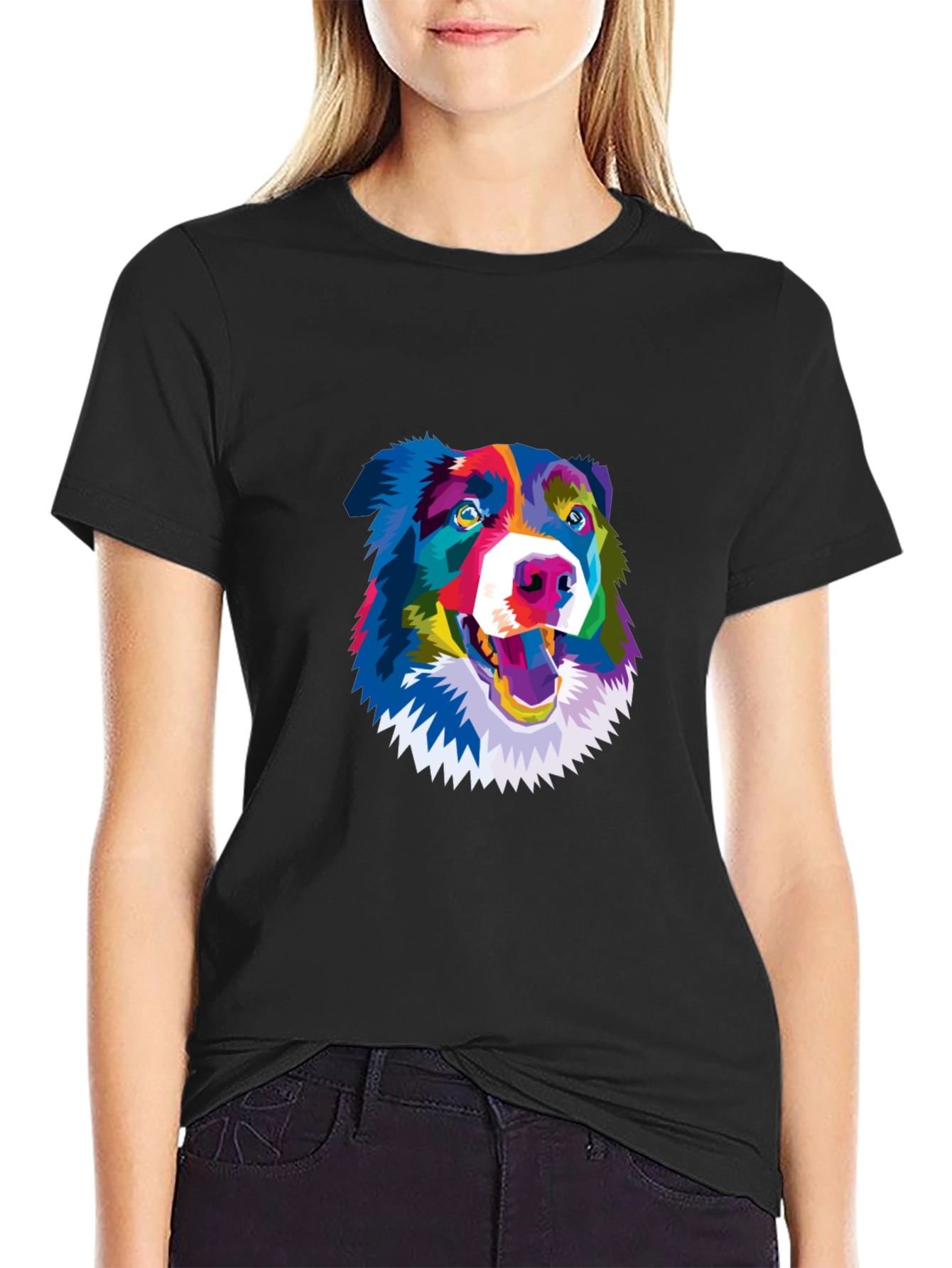 Black Colorful Dog Graphic Tee - Stylish Comfort view 2
