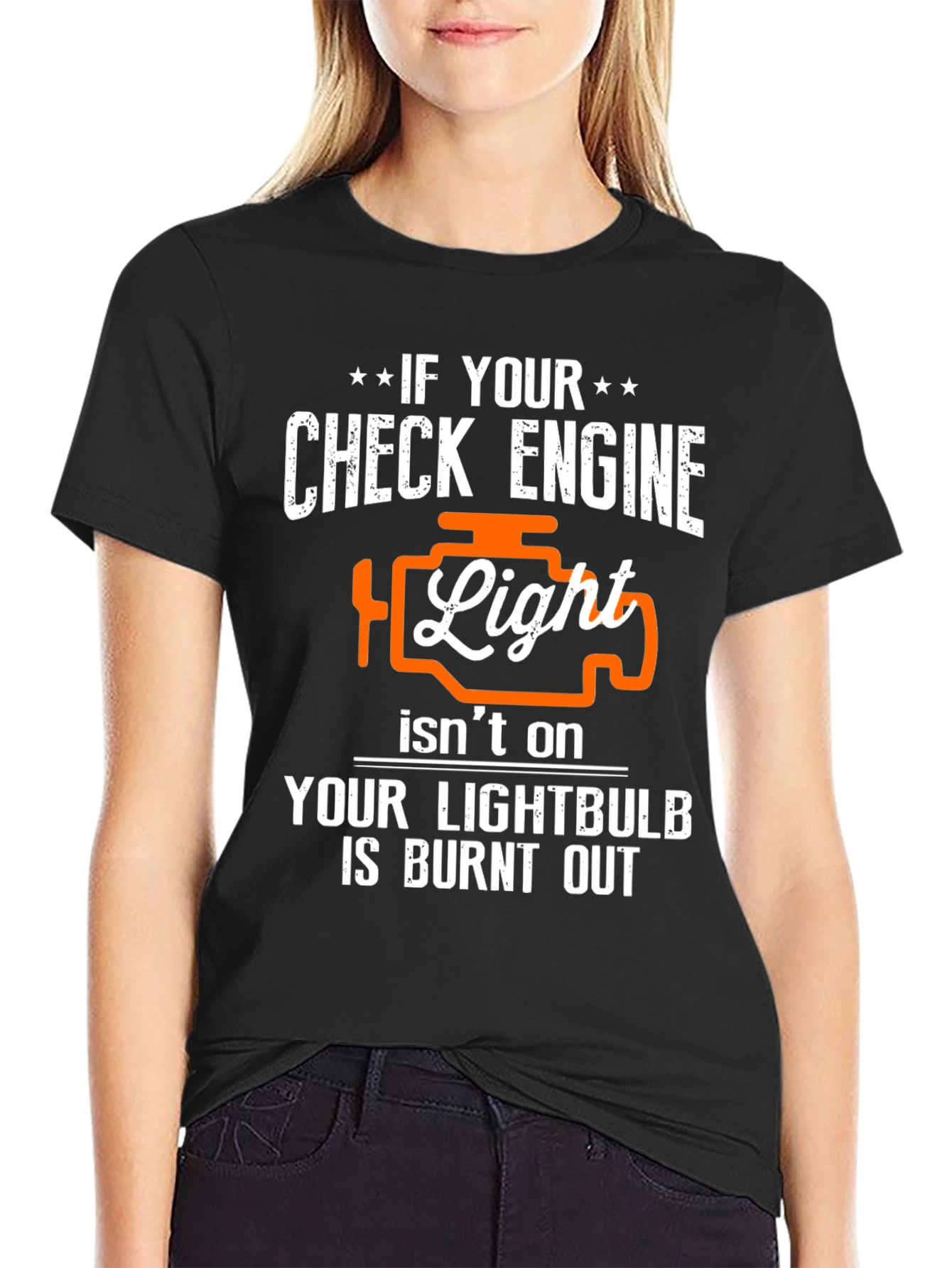 Black Check Engine Light Funny Car T-Shirt view 2
