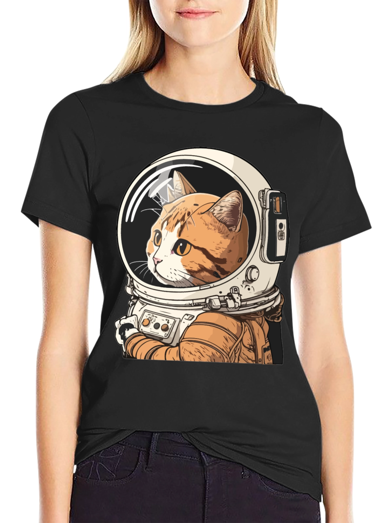Black Cat Astronaut Graphic T-Shirt view 2