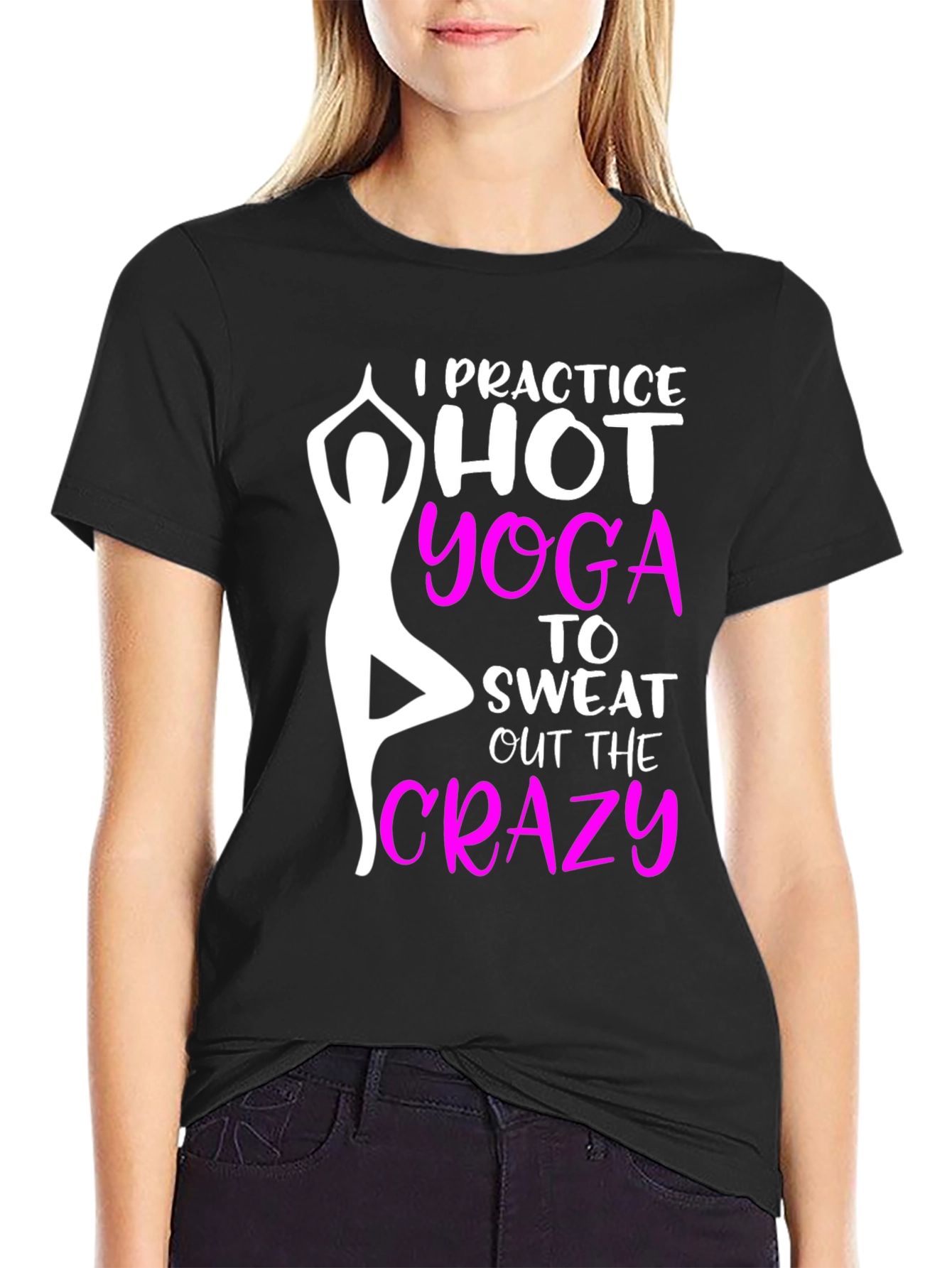 Black I Practice Hot Yoga Graphic T-Shirt view 2