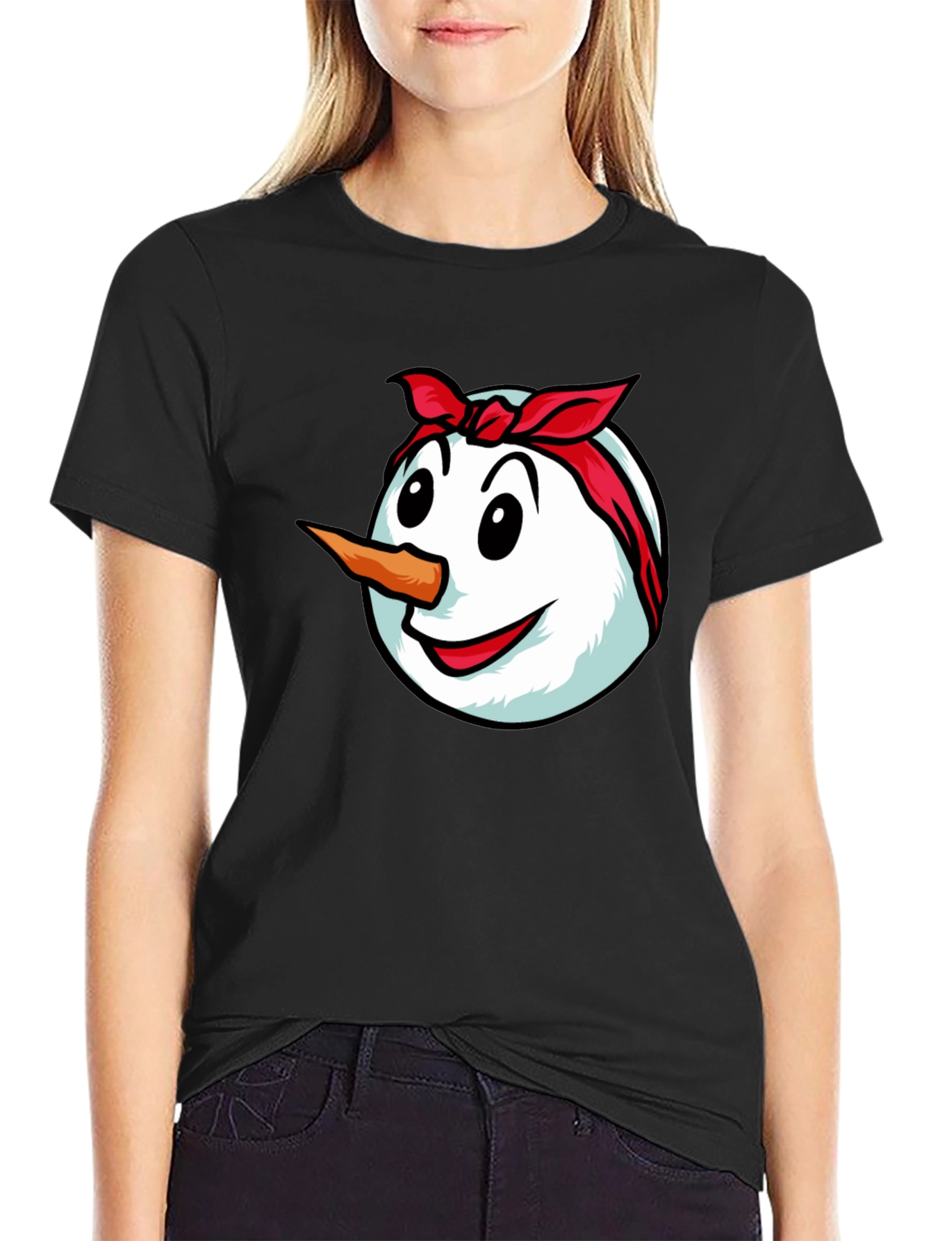 Black Funny Snowman Graphic Tee - Bandana Design view 2