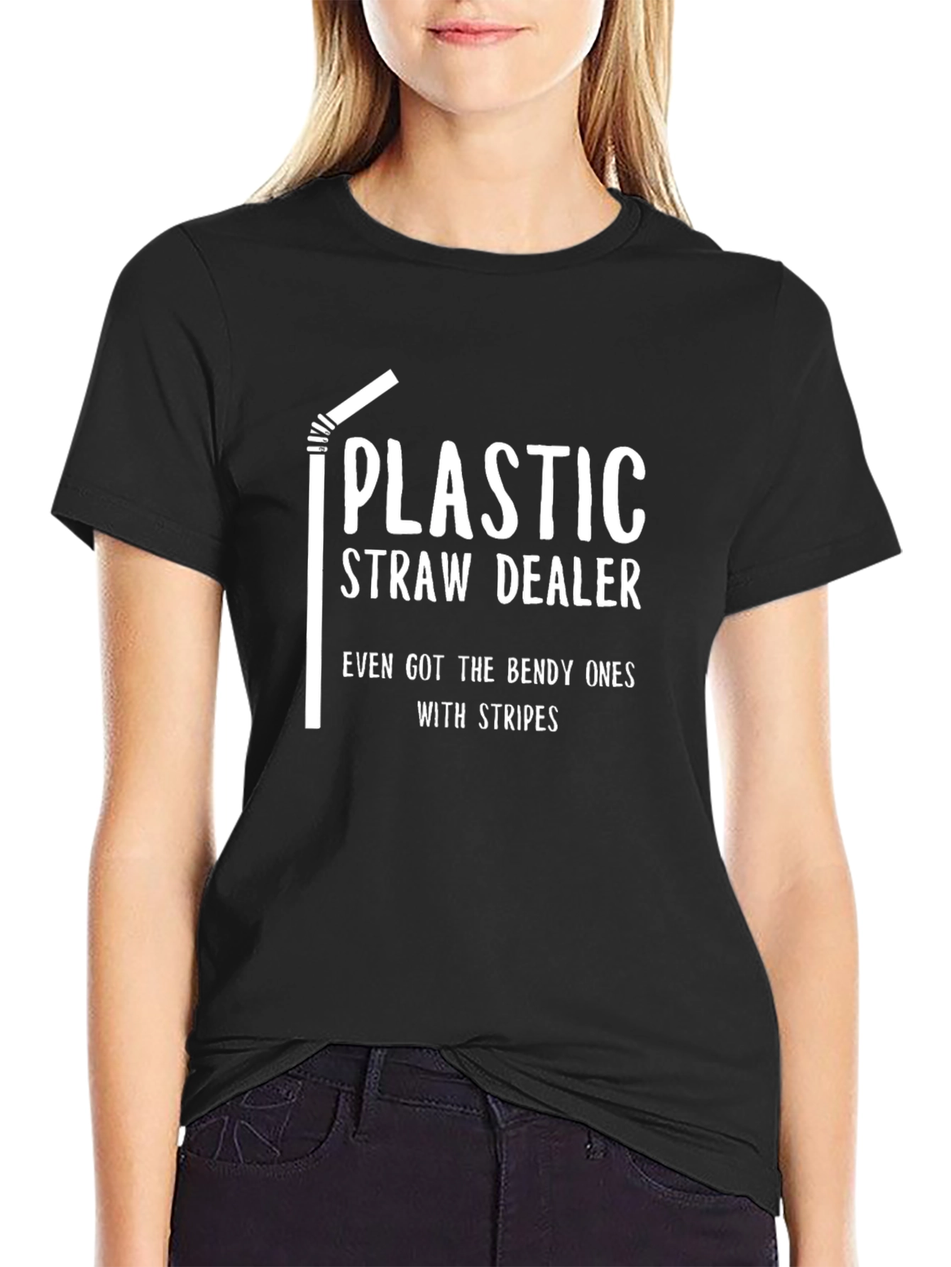 Black Plastic Straw Dealer T-Shirt - Funny Graphic Tee view 2