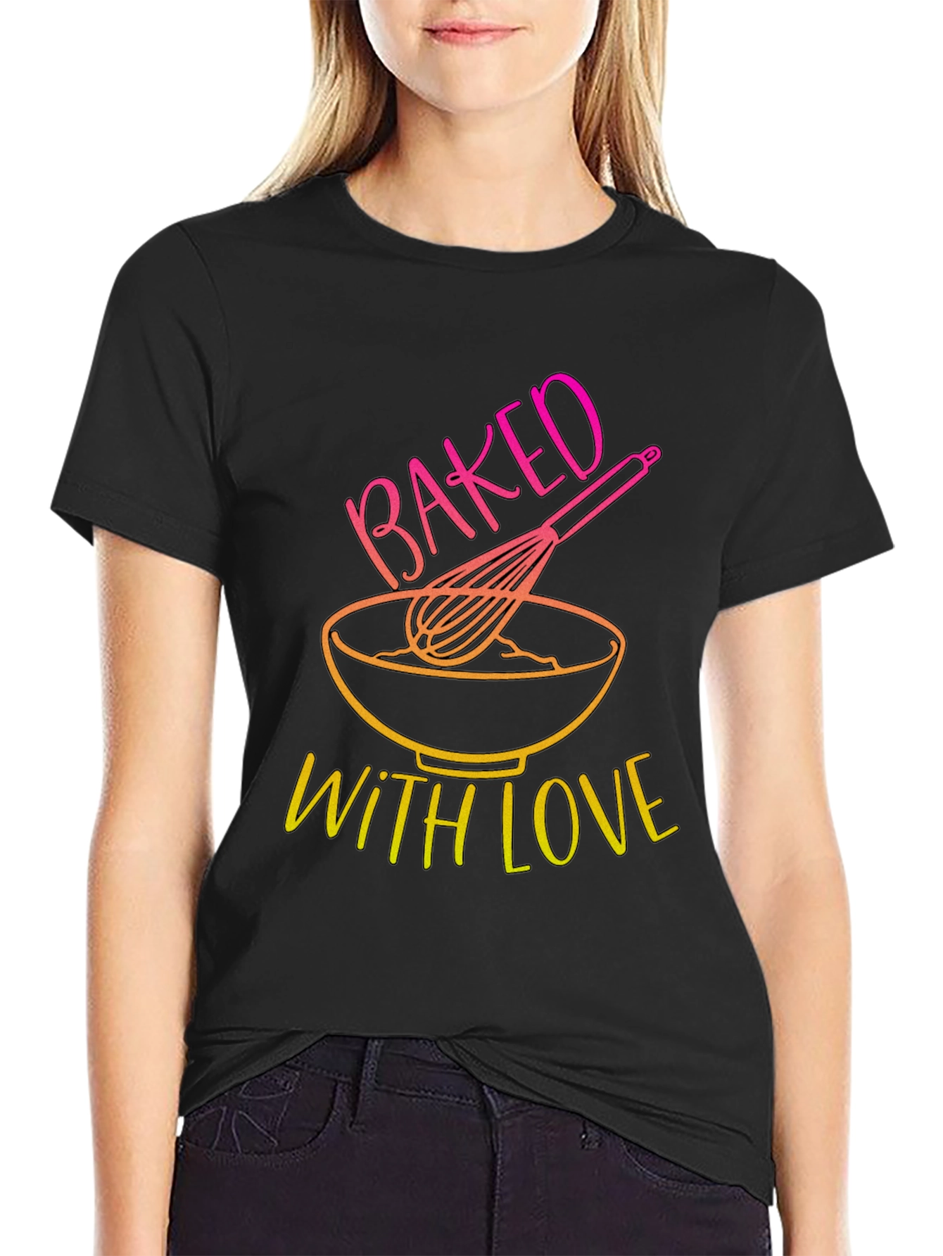 Black Baked With Love T-Shirt - Kitchen & Baking Design view 2