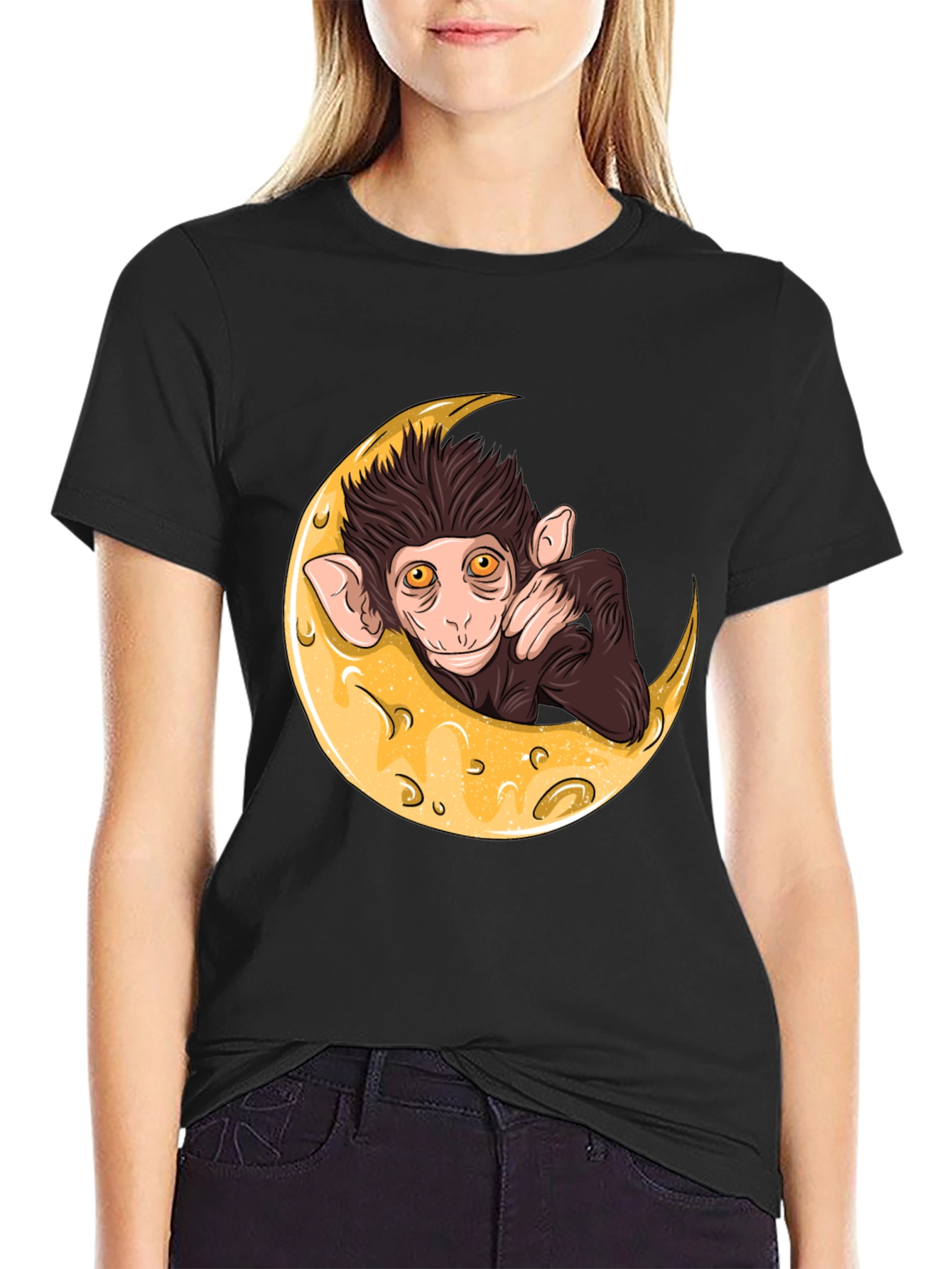 Black Monkey on the Moon Graphic T-Shirt view 2