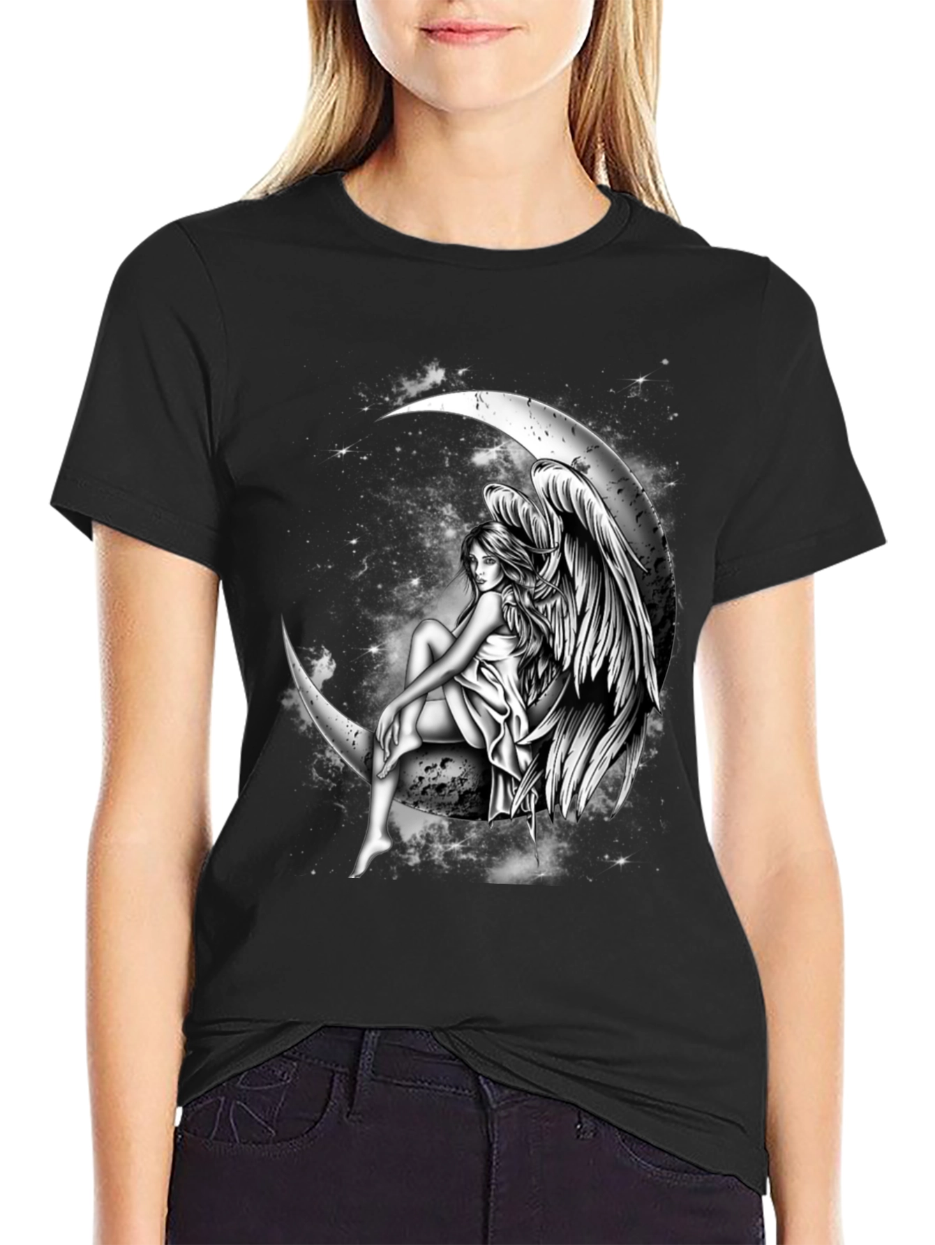Black Moon Angel Graphic Tee - Dark T-Shirt view 2