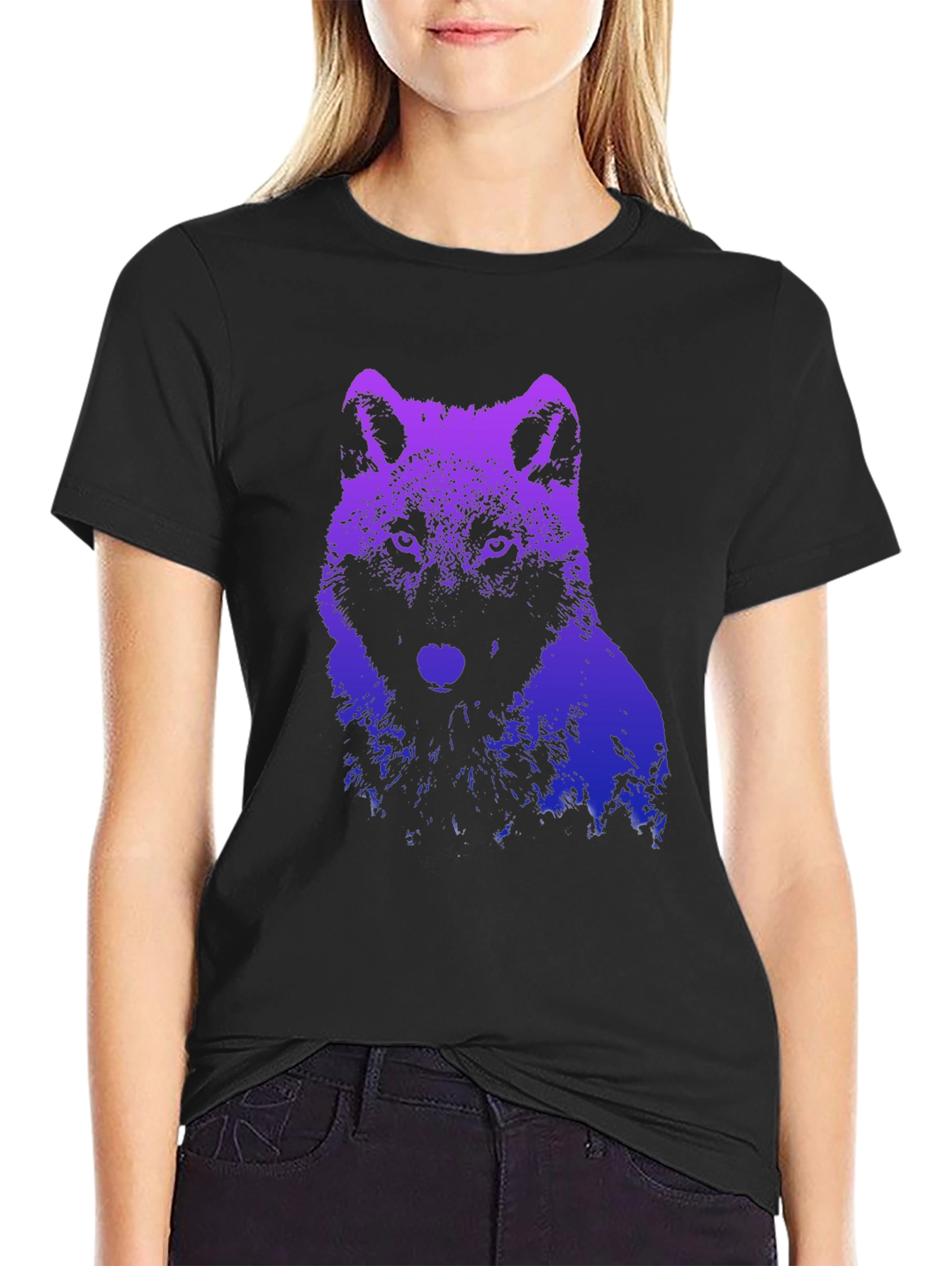 Black Wolf Graphic T-Shirt - Gradient Design view 2