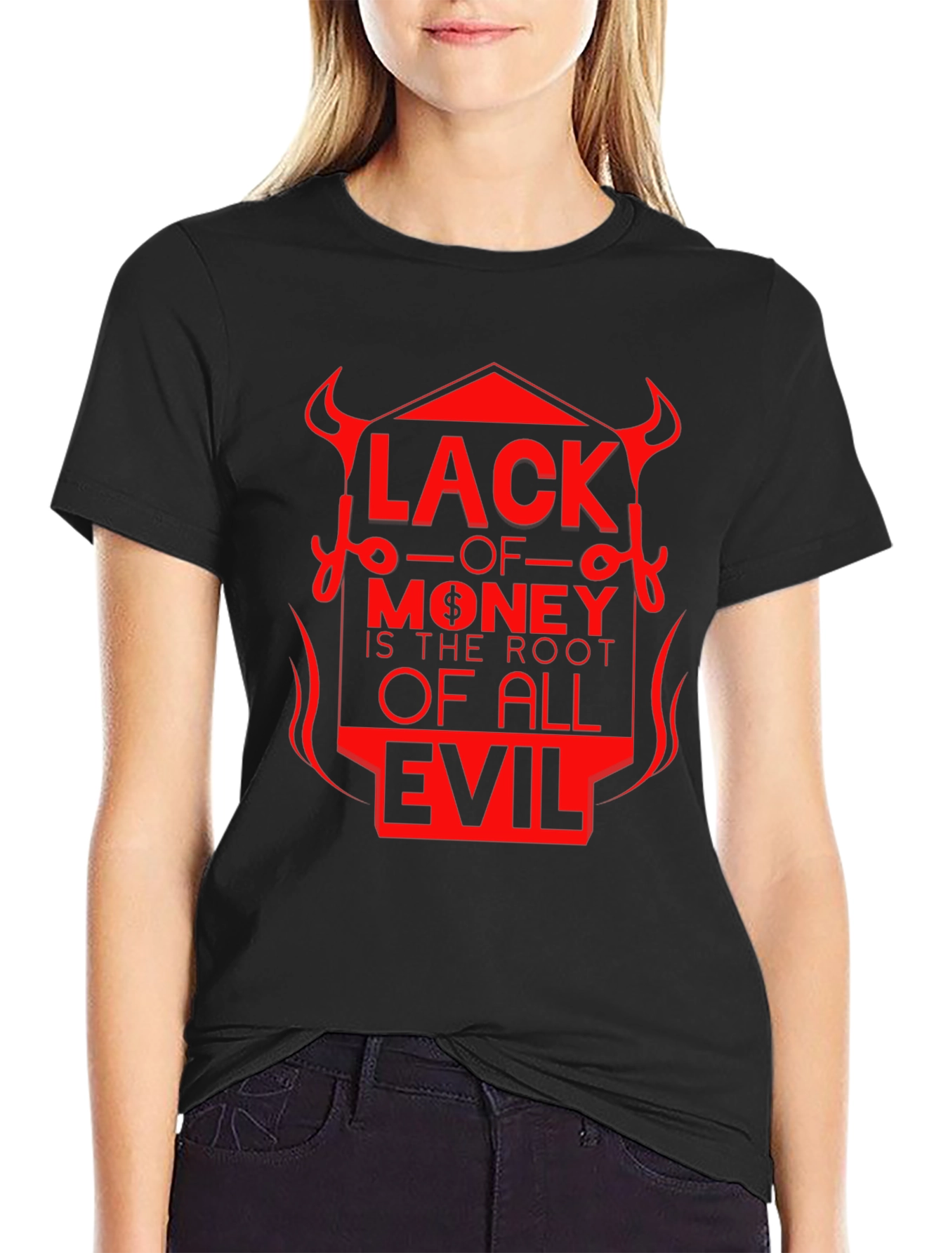 Black Lack of Money Evil Tee - Stylish Graphic T-Shirt view 2