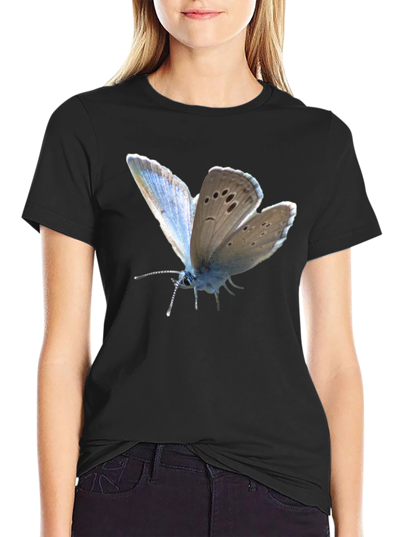 Black Butterfly Print Black T-Shirt view 2