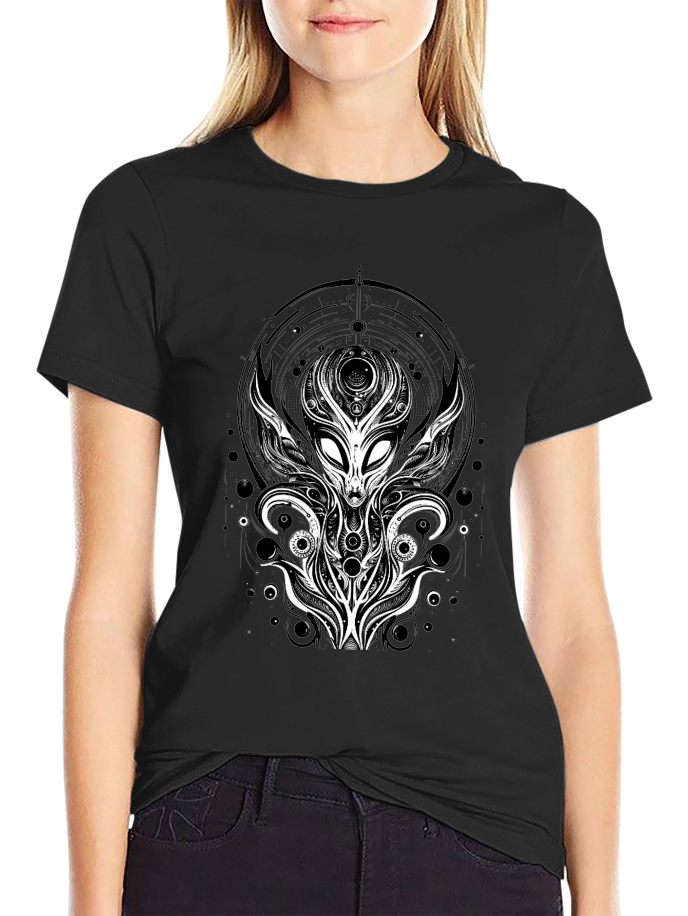 Black Alien Graphic Tee - Unique Design Black T-Shirt view 2