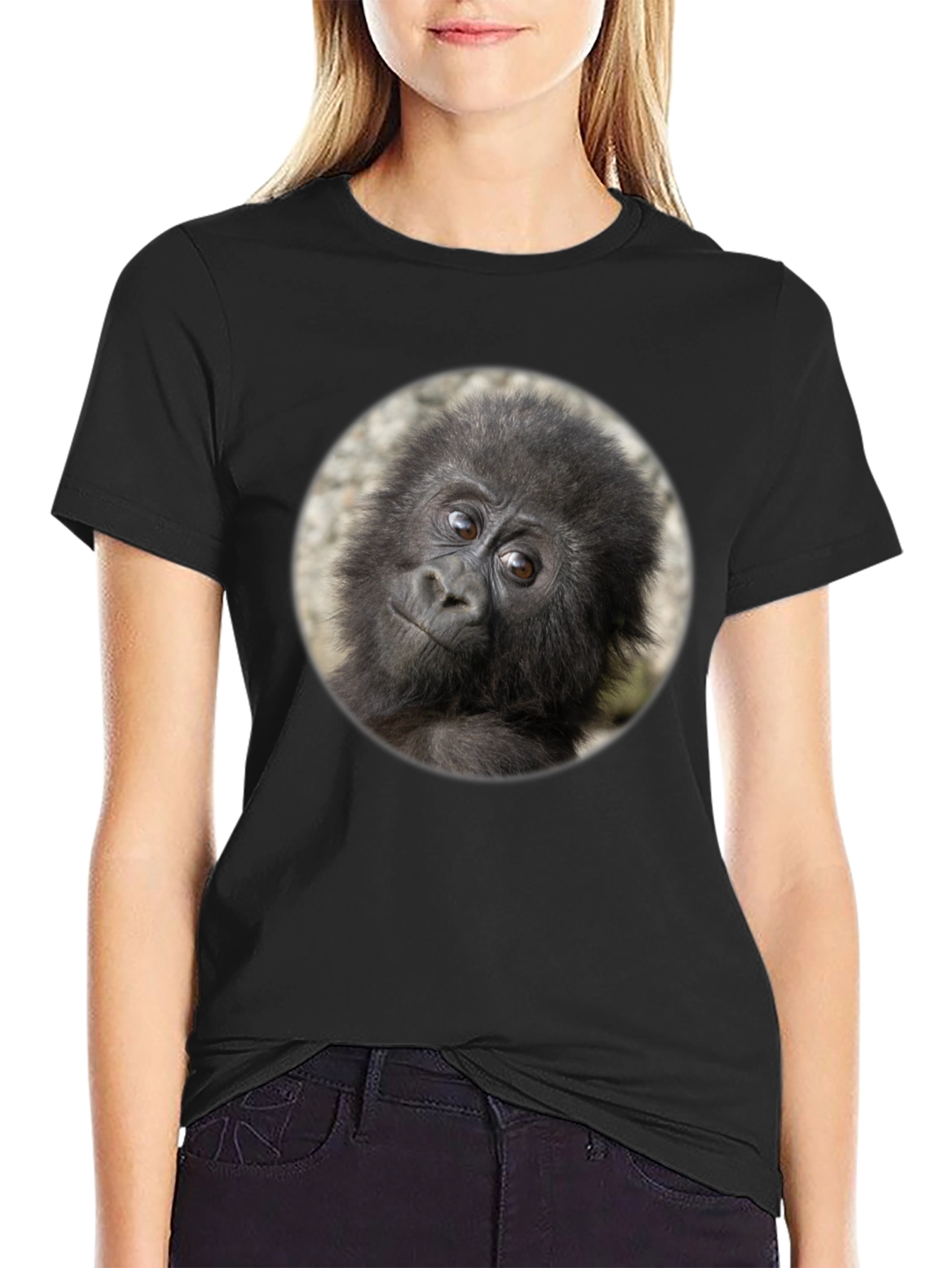 Black Cool Gorilla Portrait Black T-Shirt view 2