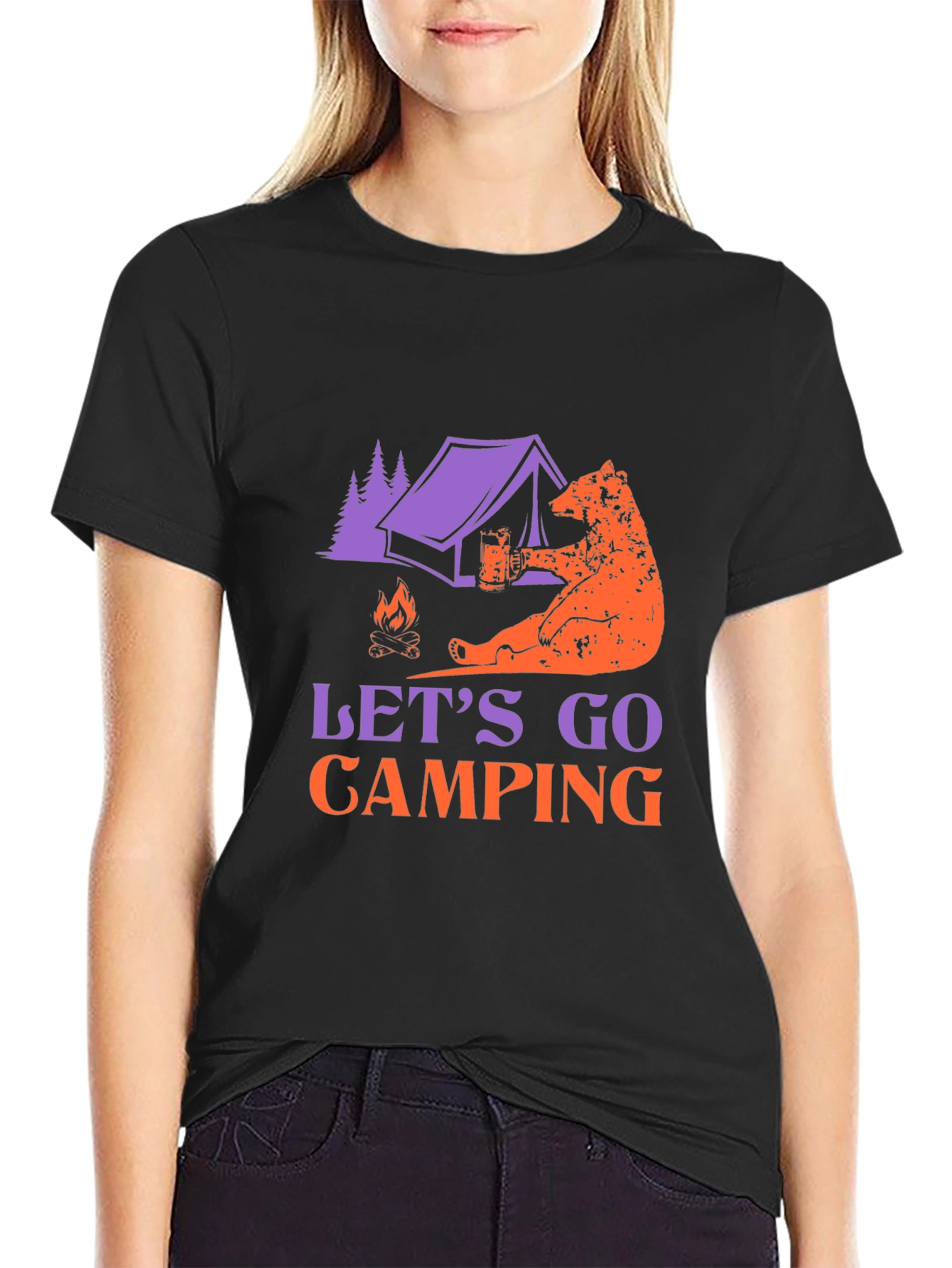 Black Camping Bear T-Shirt view 2