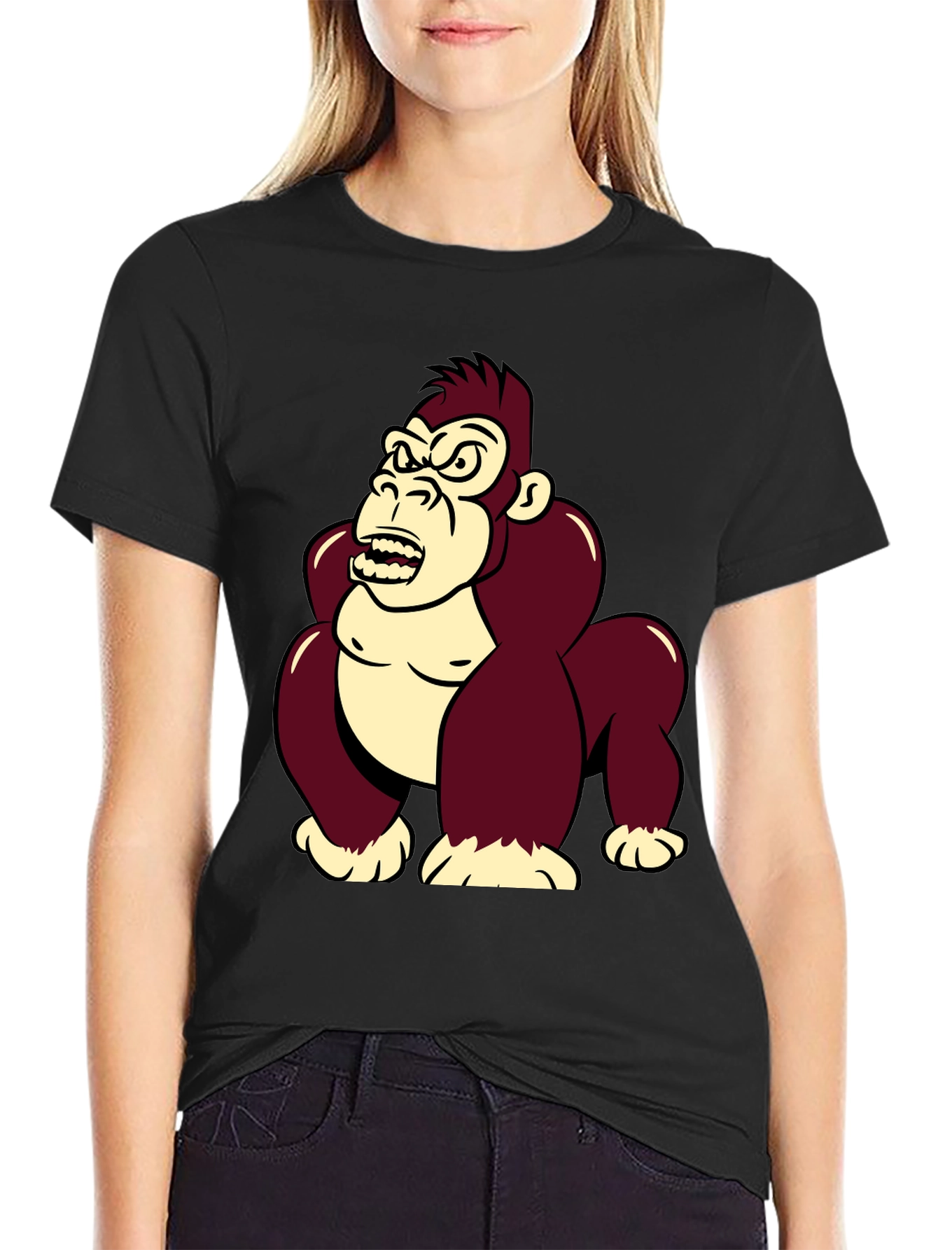 Black Angry Gorilla Graphic T-Shirt - Cool Cartoon Design view 2