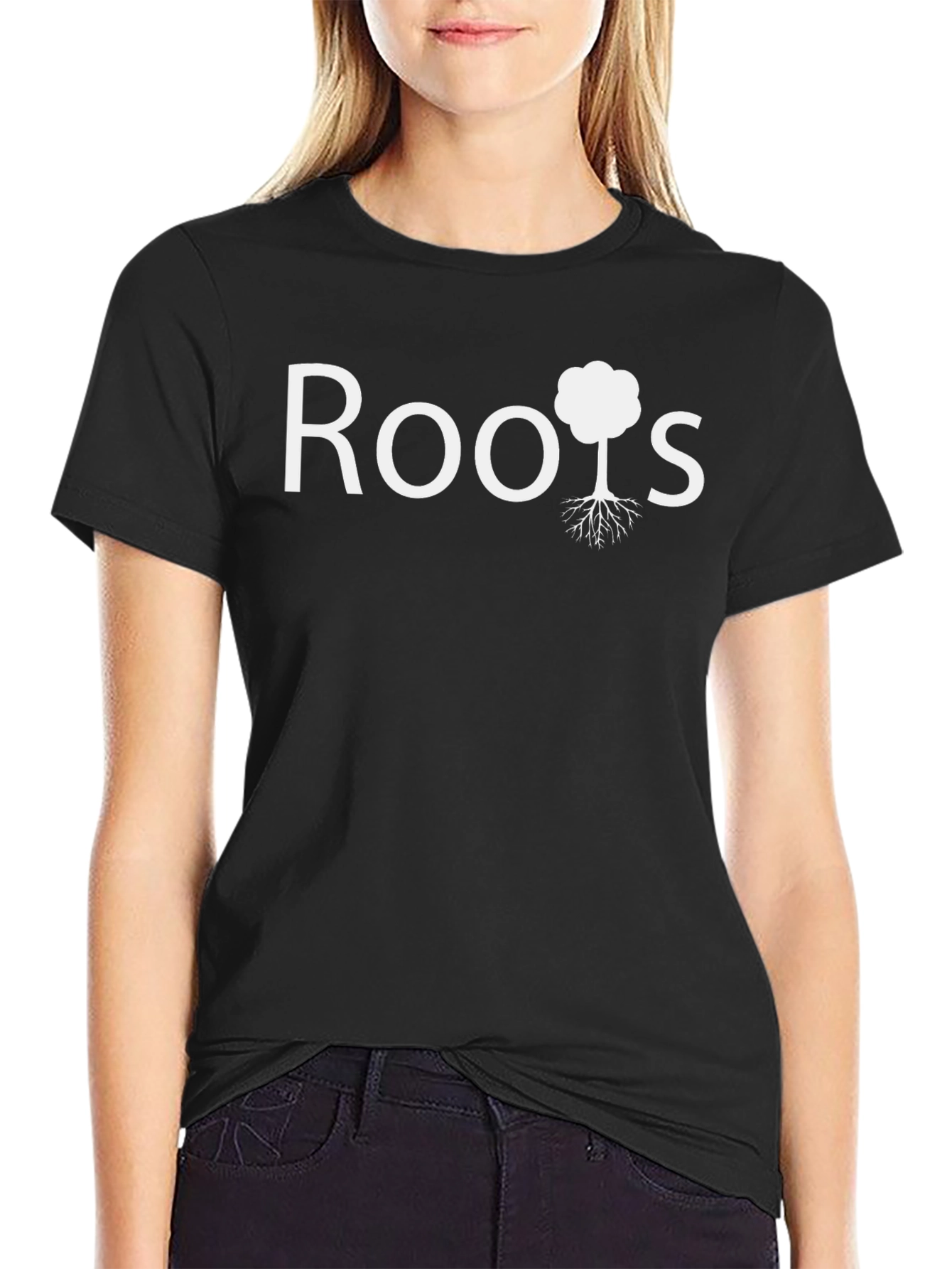 Black Roots Tree Graphic T-Shirt - Casual Cotton Tee view 2